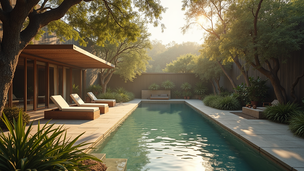 Eye-level view of a serene wellness retreat surrounded by nature