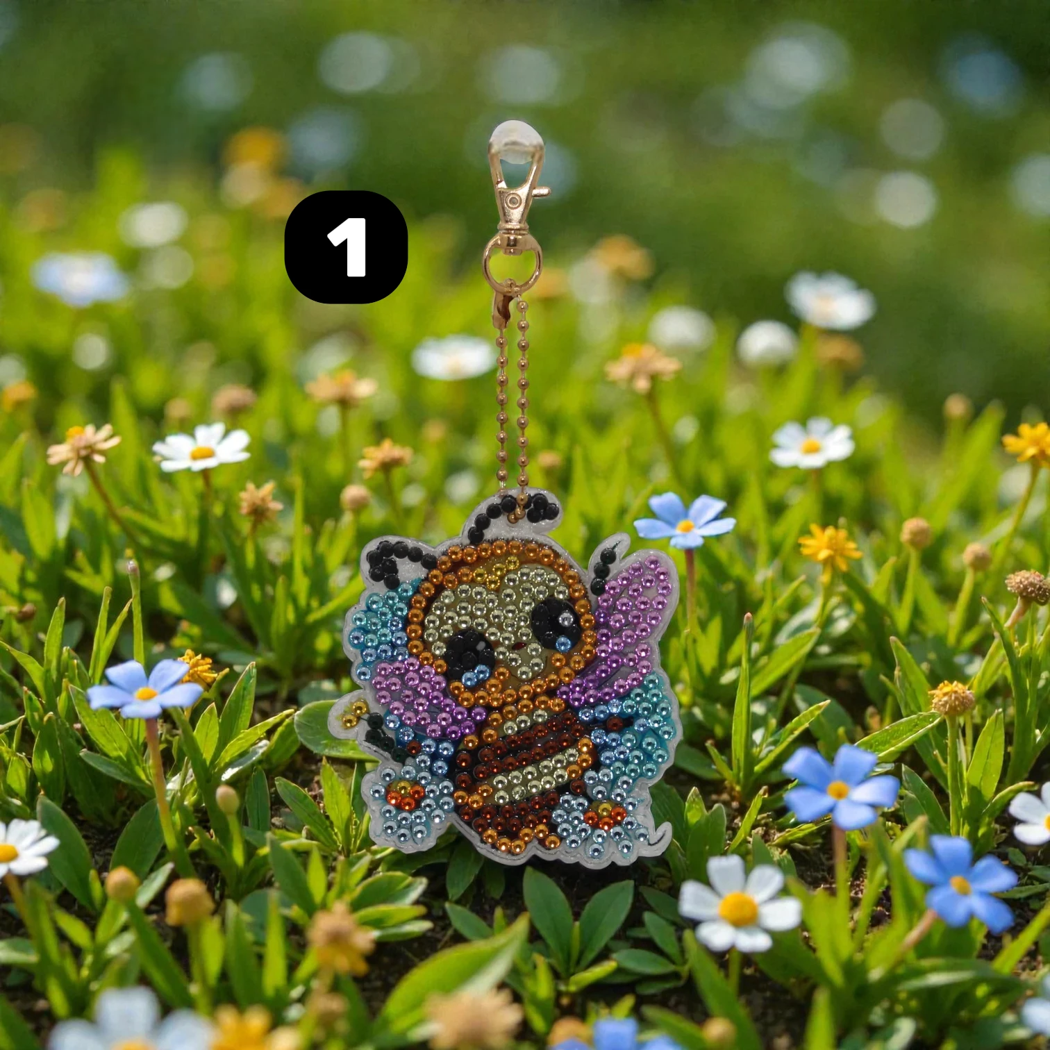 Porte-clés Abeille Diamond Painting Double Face - Création Artisanale