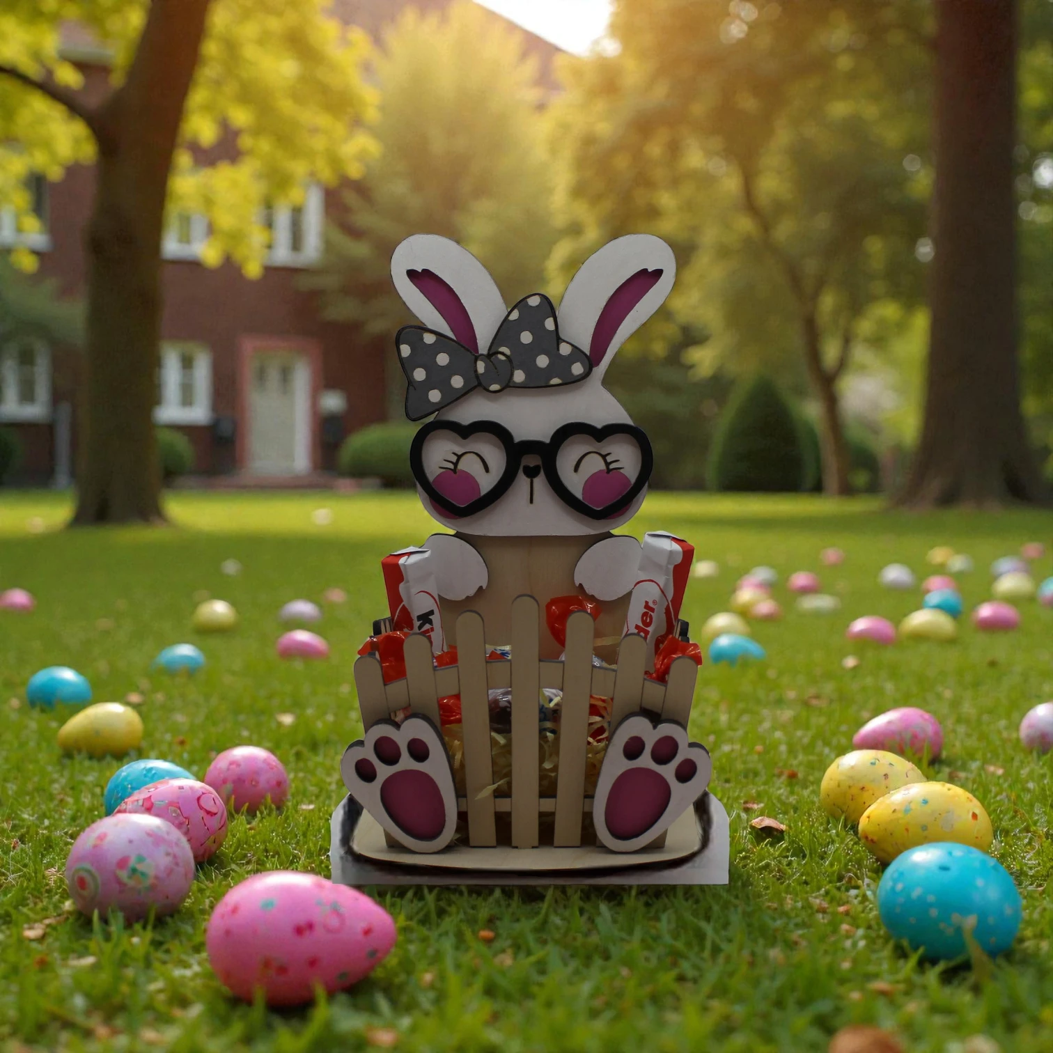 lapin de pâques a lunette en forme de cœur