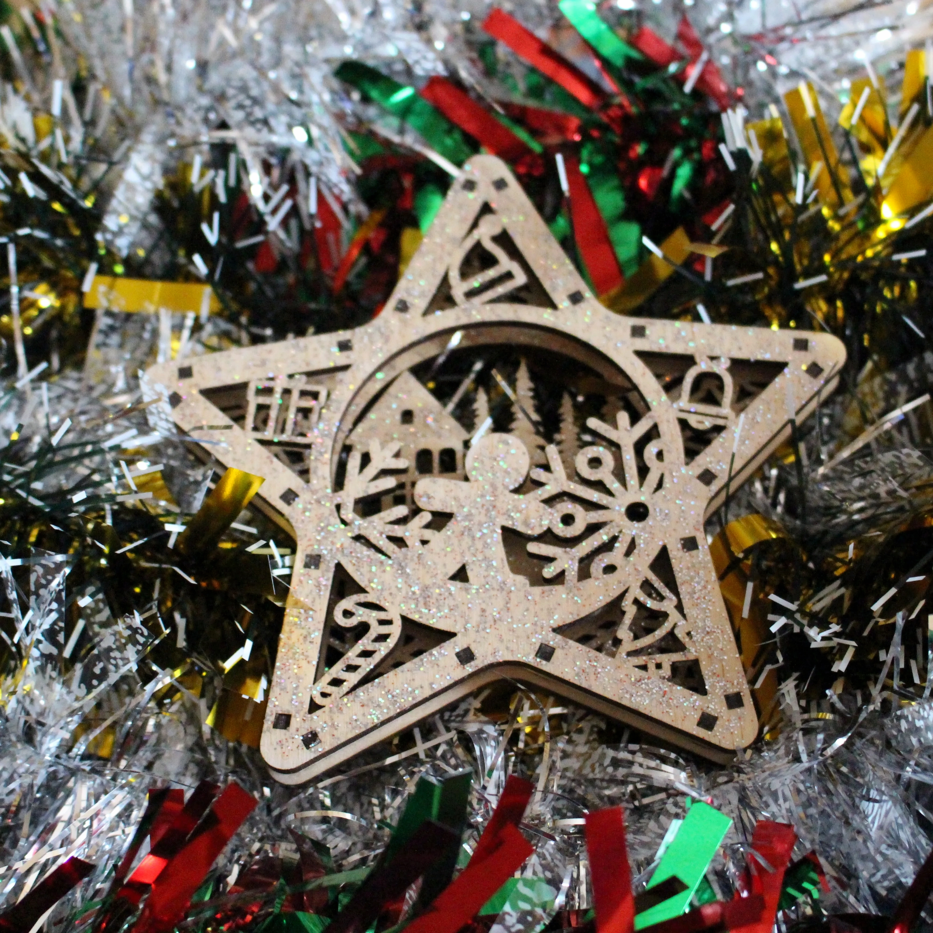 Boule de noël Etoile Mr pain d'épice en bois 3D