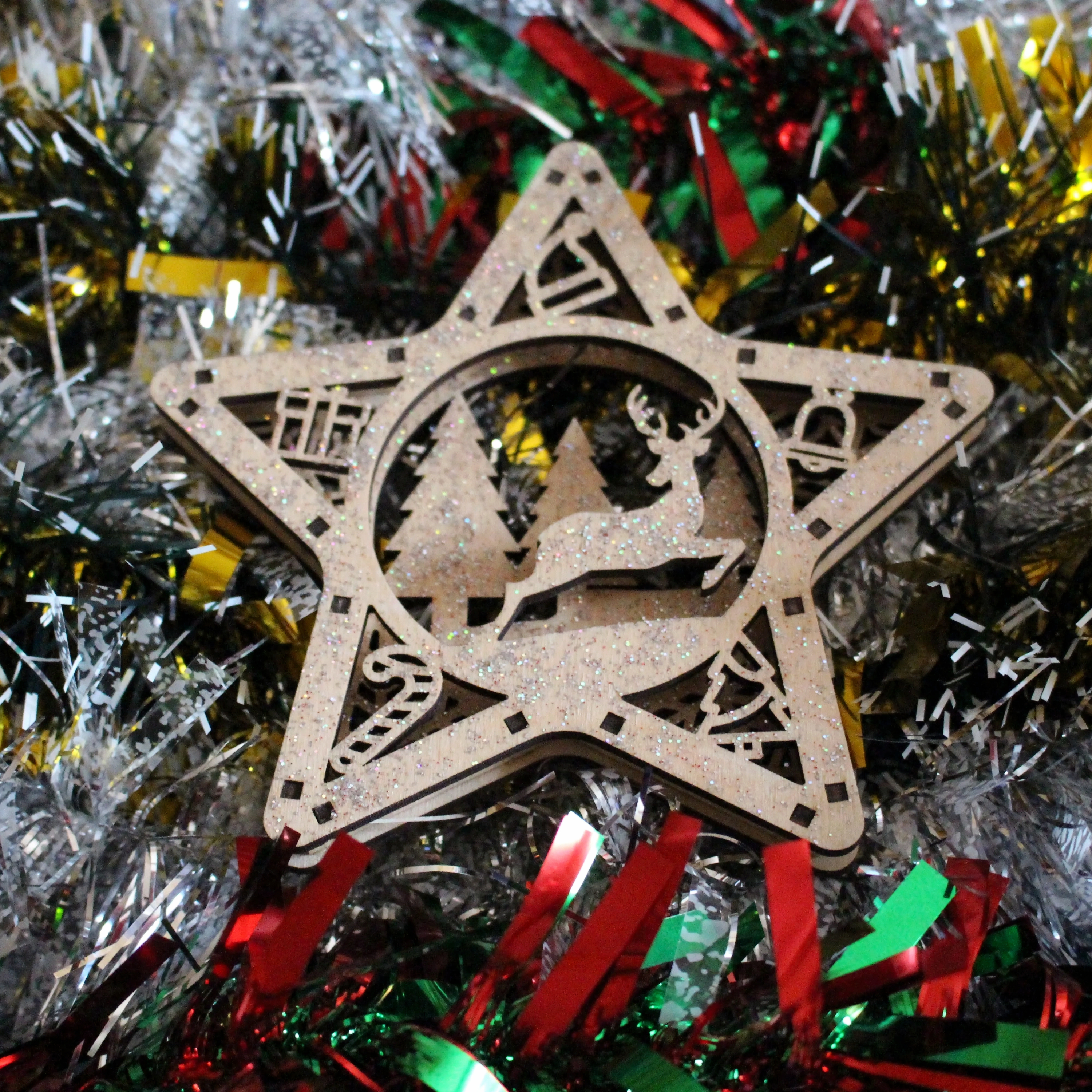 Boule de noël Etoile renne en bois 3D