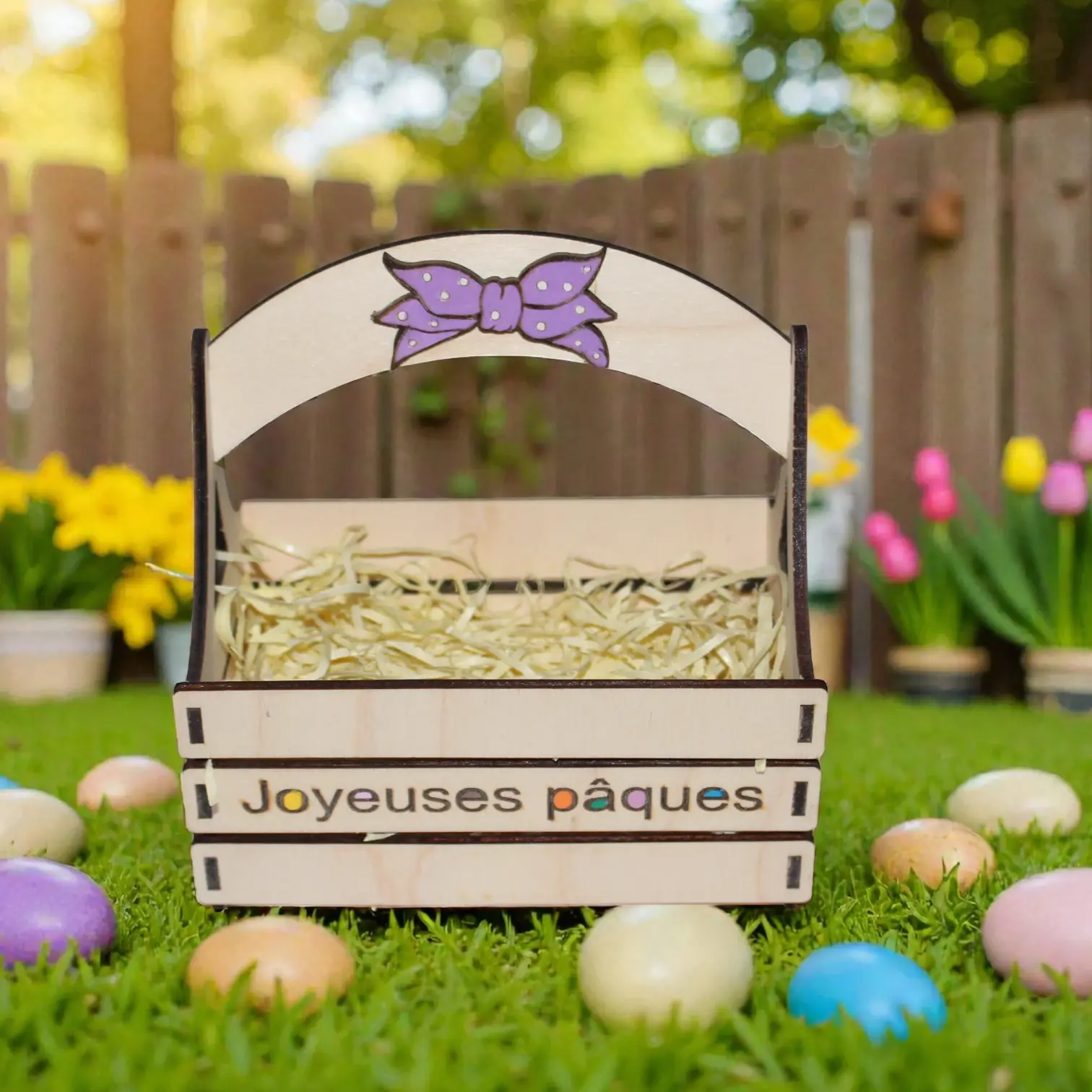 Panier de Pâques en bois - Décoration artisanale pour la fête