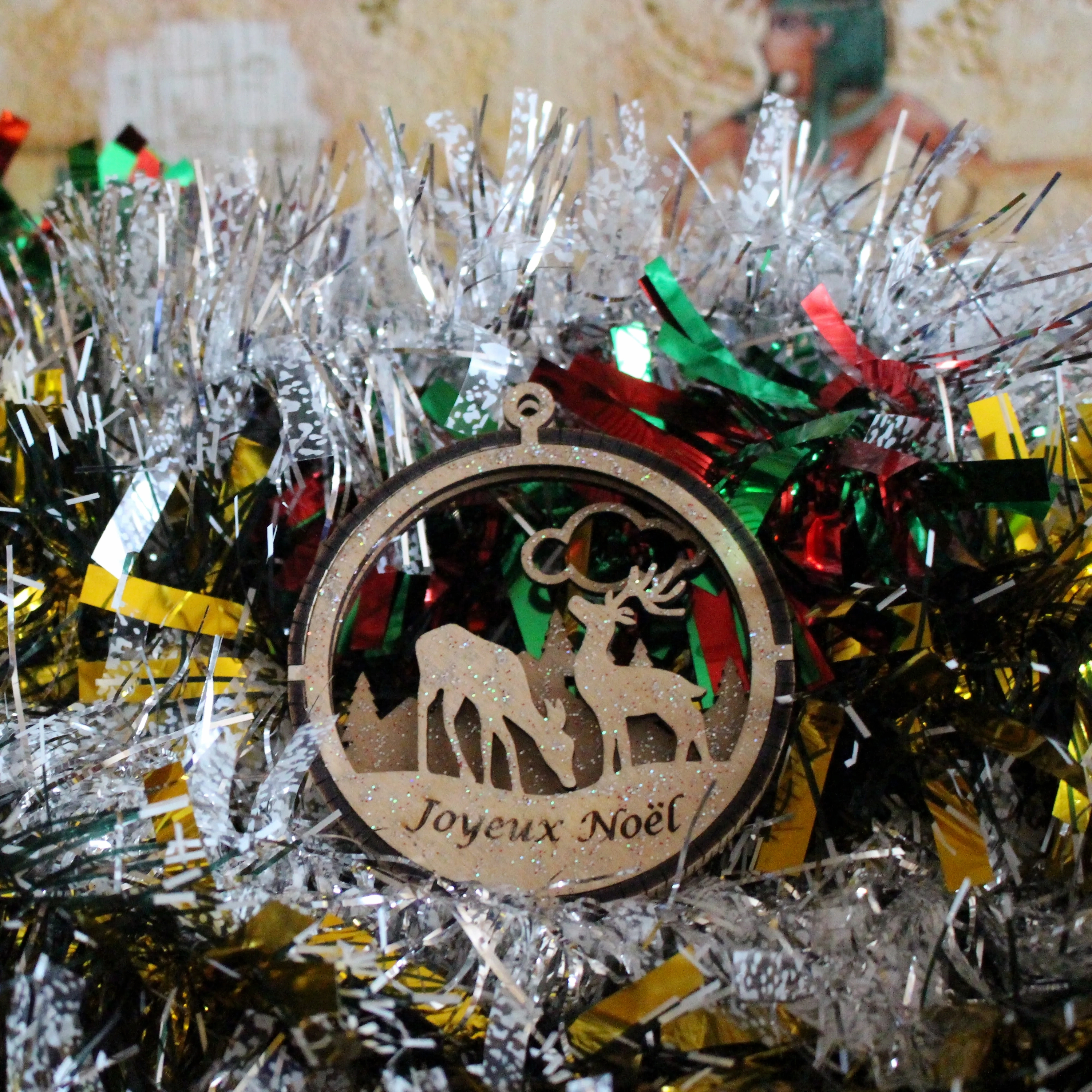 Boule de Noël Rennes Ronde 3D - Décoration Bois Artisanale