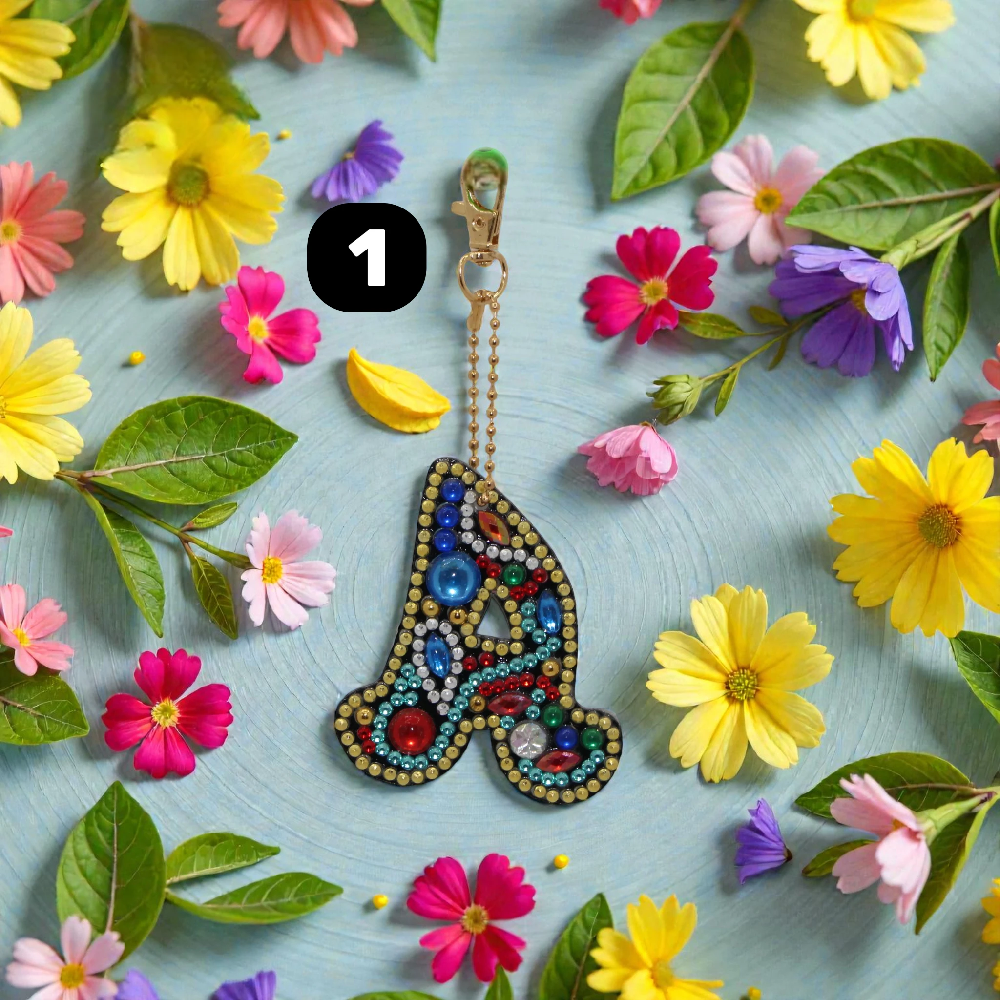 porte clés Diamonds painting initial double face
