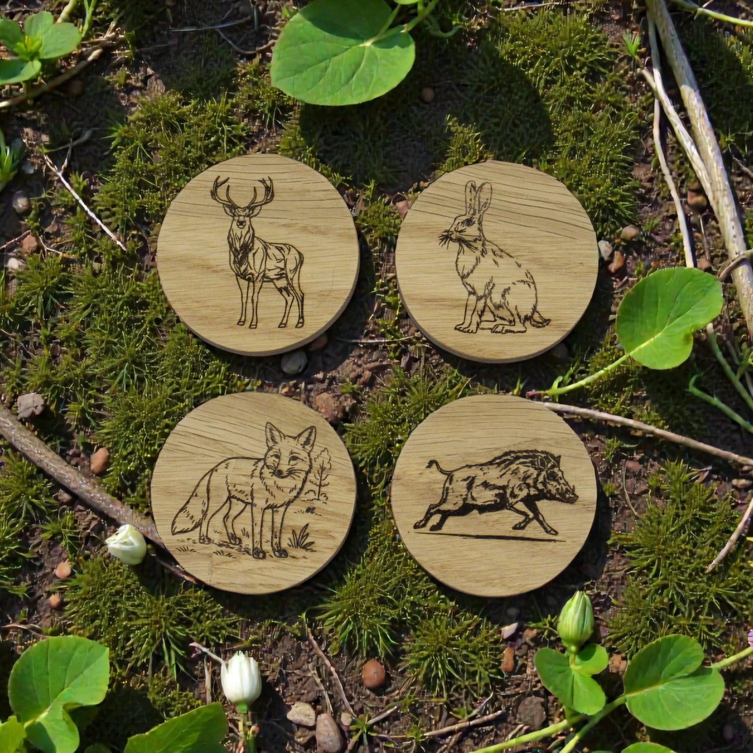 Dessous de Verre Motif Chasse - Bois Chêne Artisanal