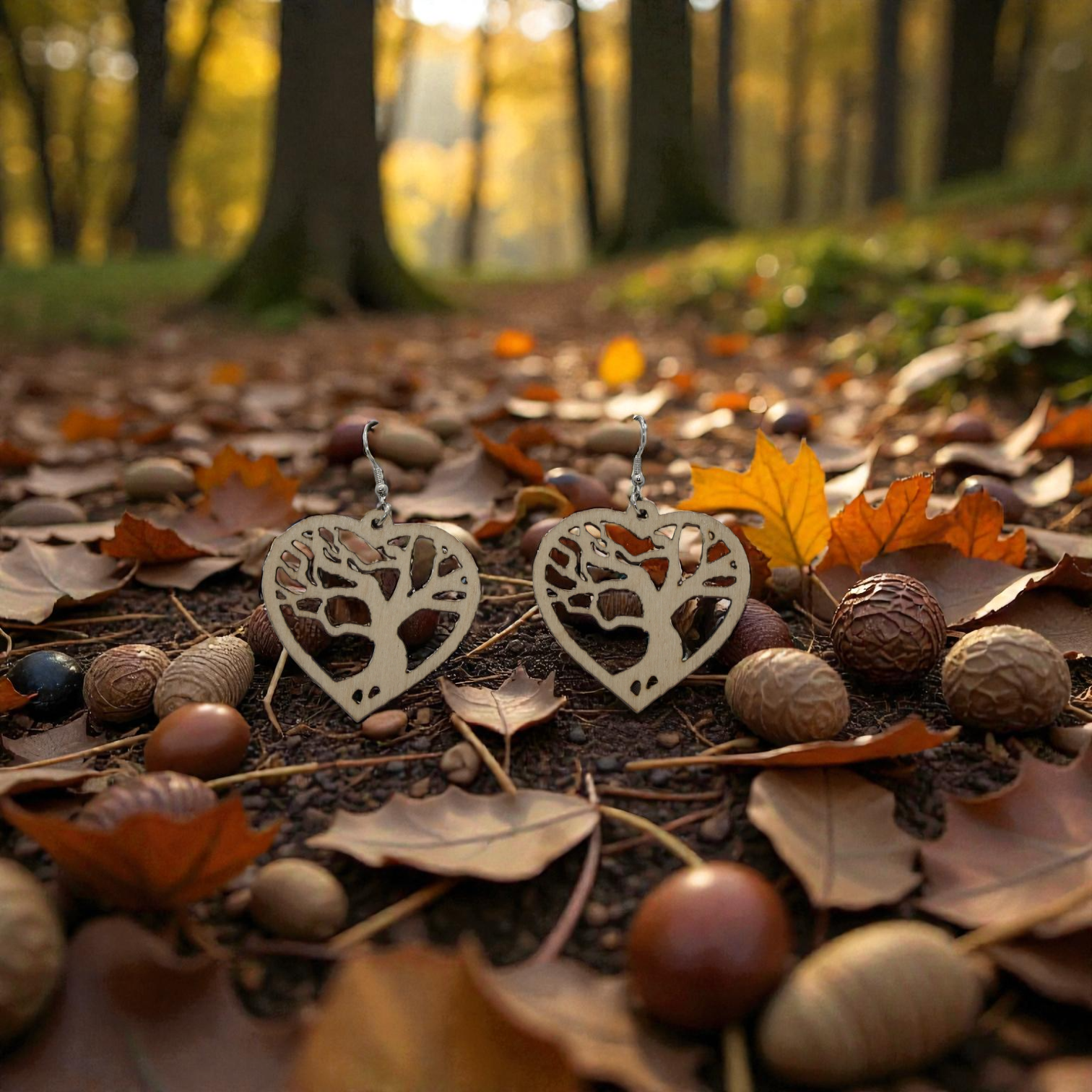 Boucles d'Oreilles Arbre de Vie en Bois - Bijoux Artisanaux Symboliques