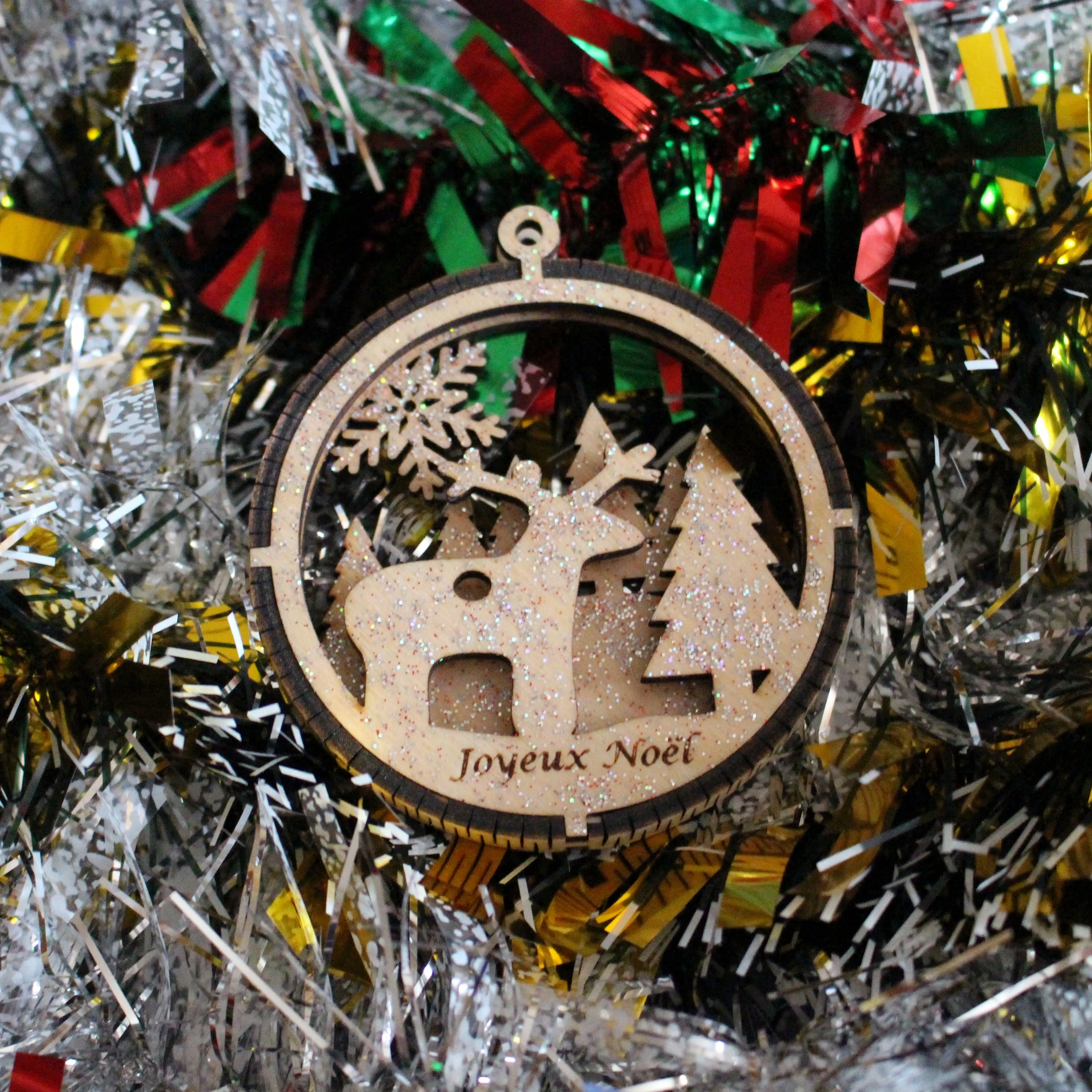 Boule de Noël Motif Renne 3D - Décoration Bois Artisanale