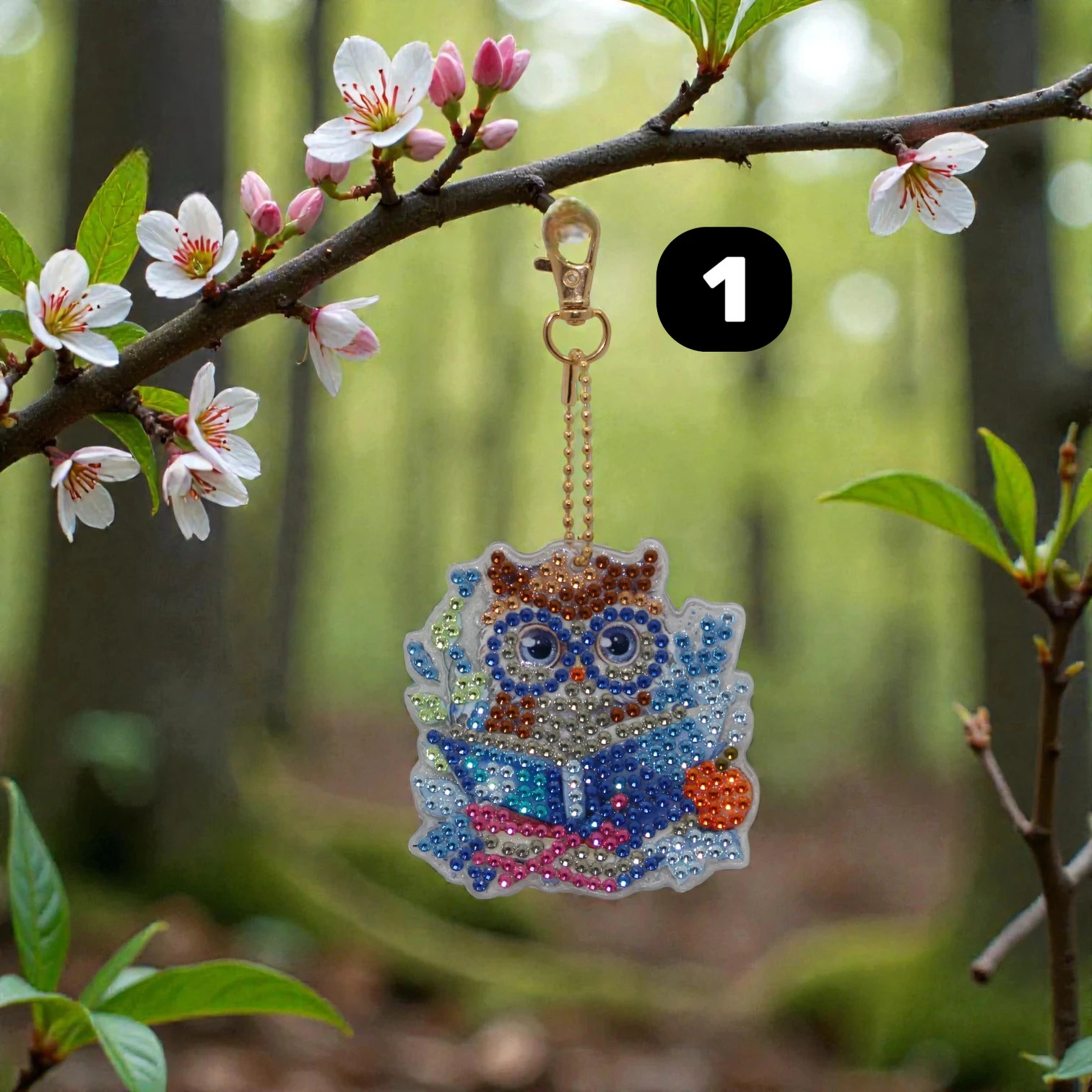porte clés Diamonds painting hibou double face