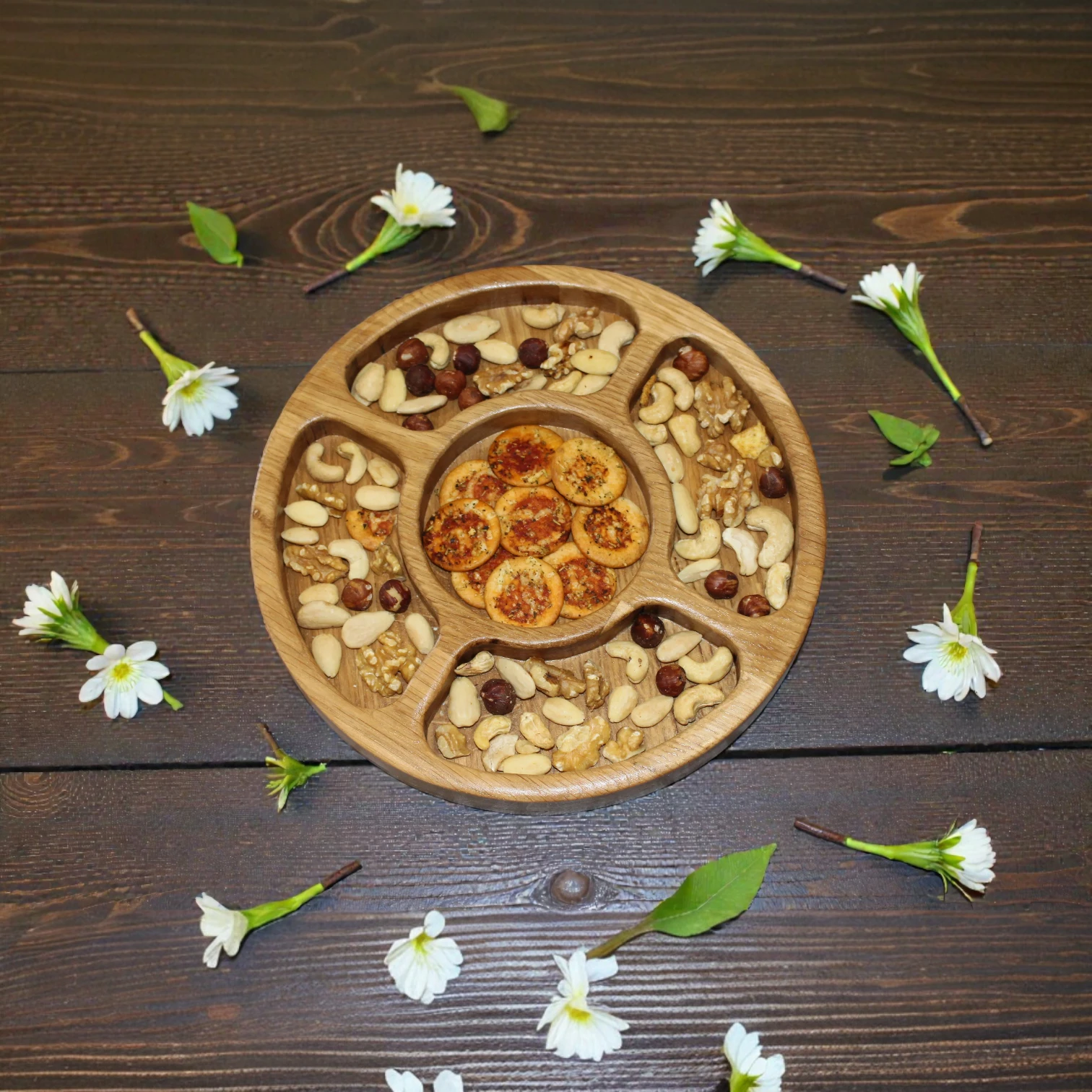 Plateau apéritif rond en chêne