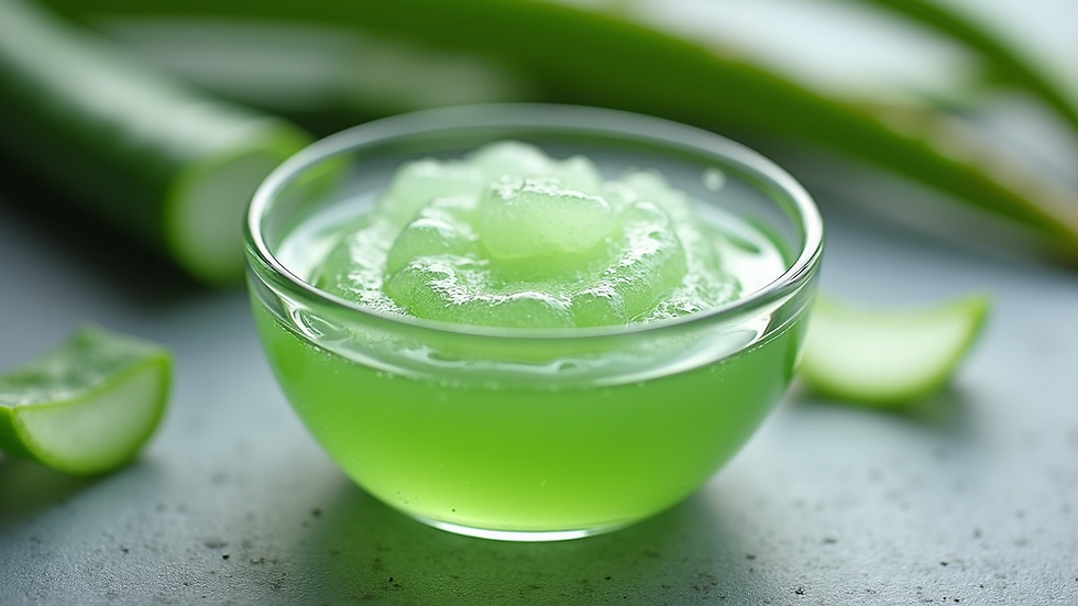 Close-up view of a glass bowl filled with fresh aloe vera gel