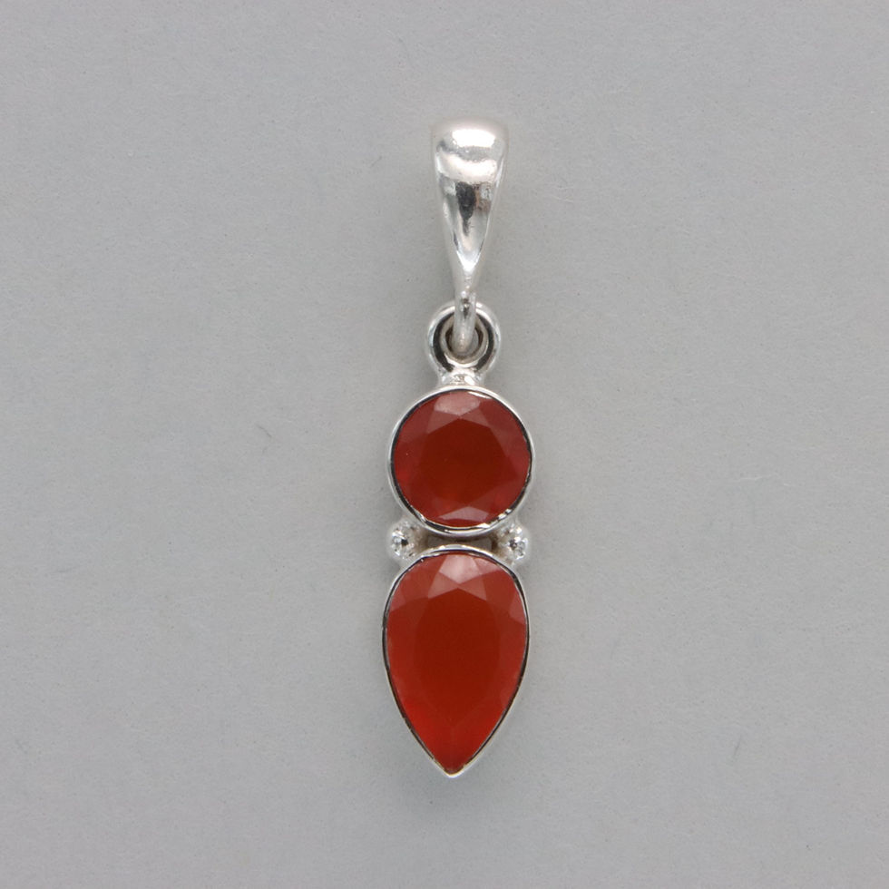 Thumbnail: Orange Carnelian Teardrop Pendant - 925 Sterling Silver