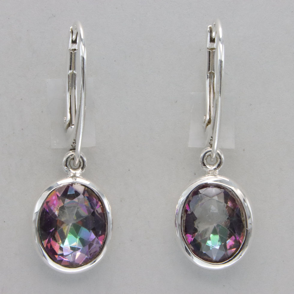 Thumbnail: 925 Silver Leverback Earrings - Oval Mystic Topaz Dangle - Natural Gemstone