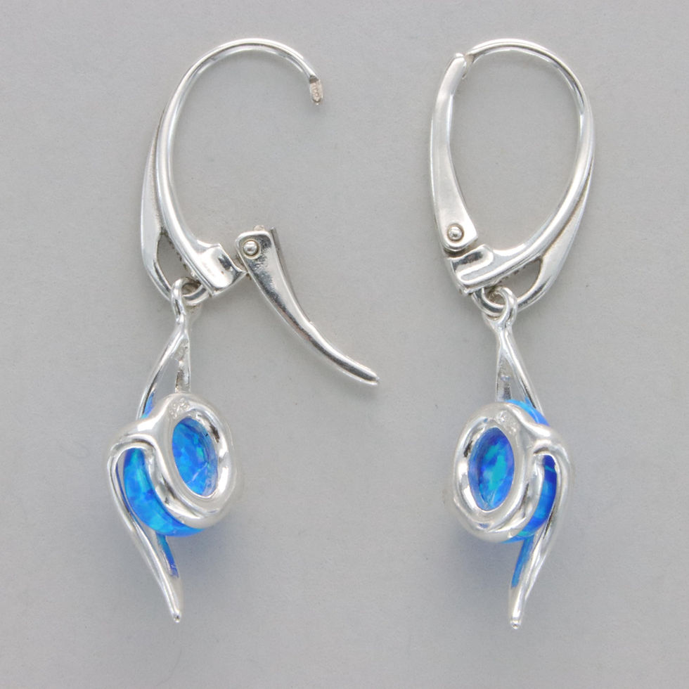 Thumbnail: Blue Fire Opal Dangle Swirl Earrings - 925 Sterling Silver