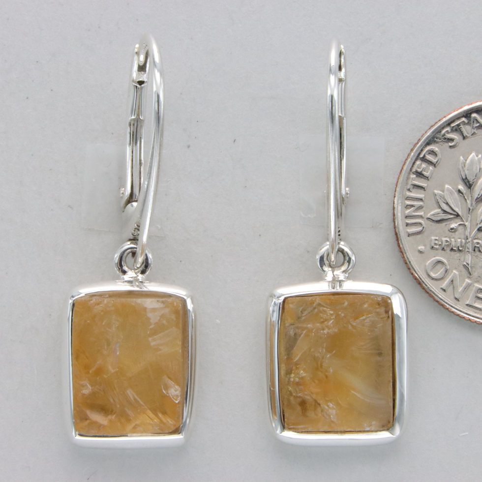 Thumbnail: Yellow Citrine Earrings - 925 Sterling Silver - Rough Cut