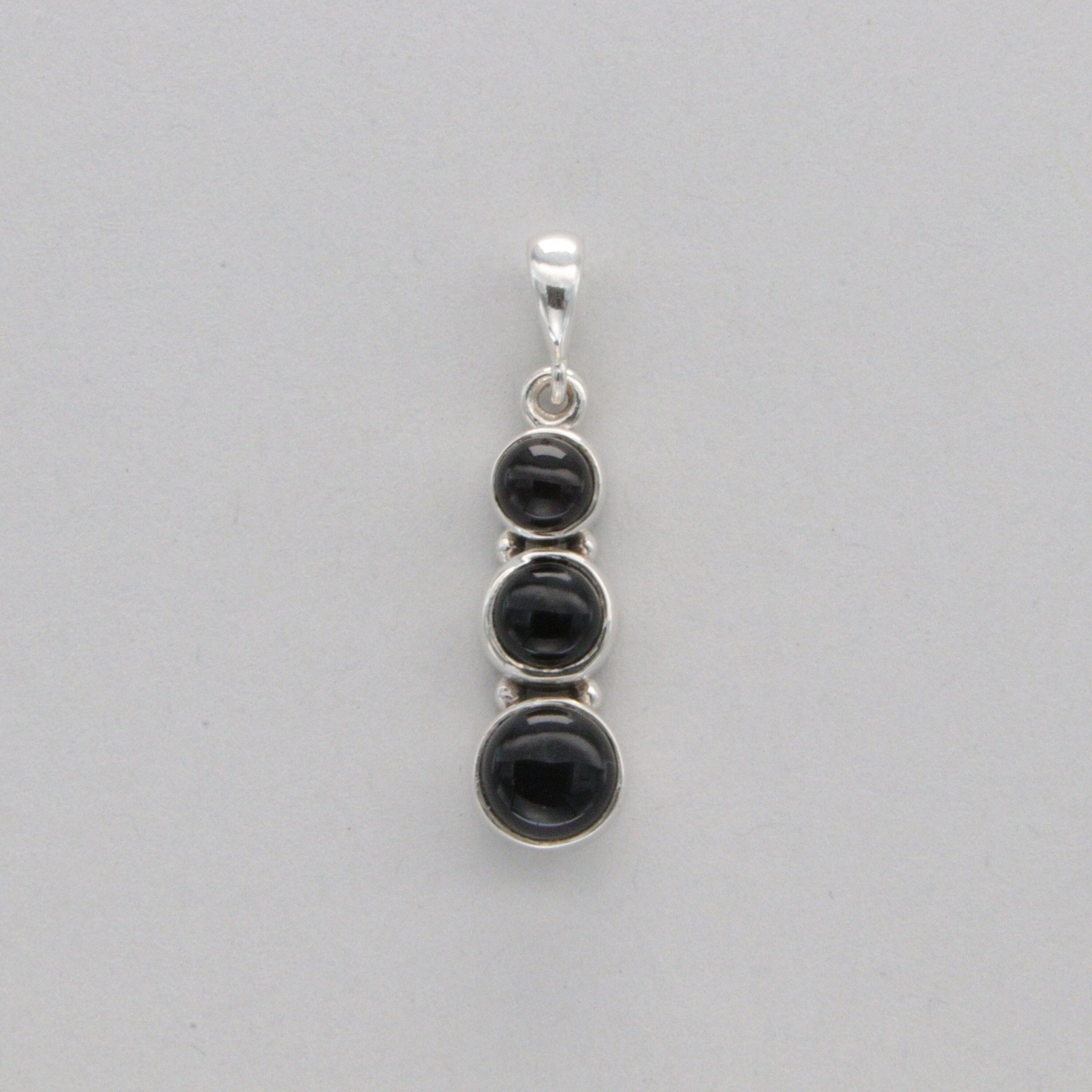 Silver Triple Round Black Onyx Pendant - 925 Sterling Silver