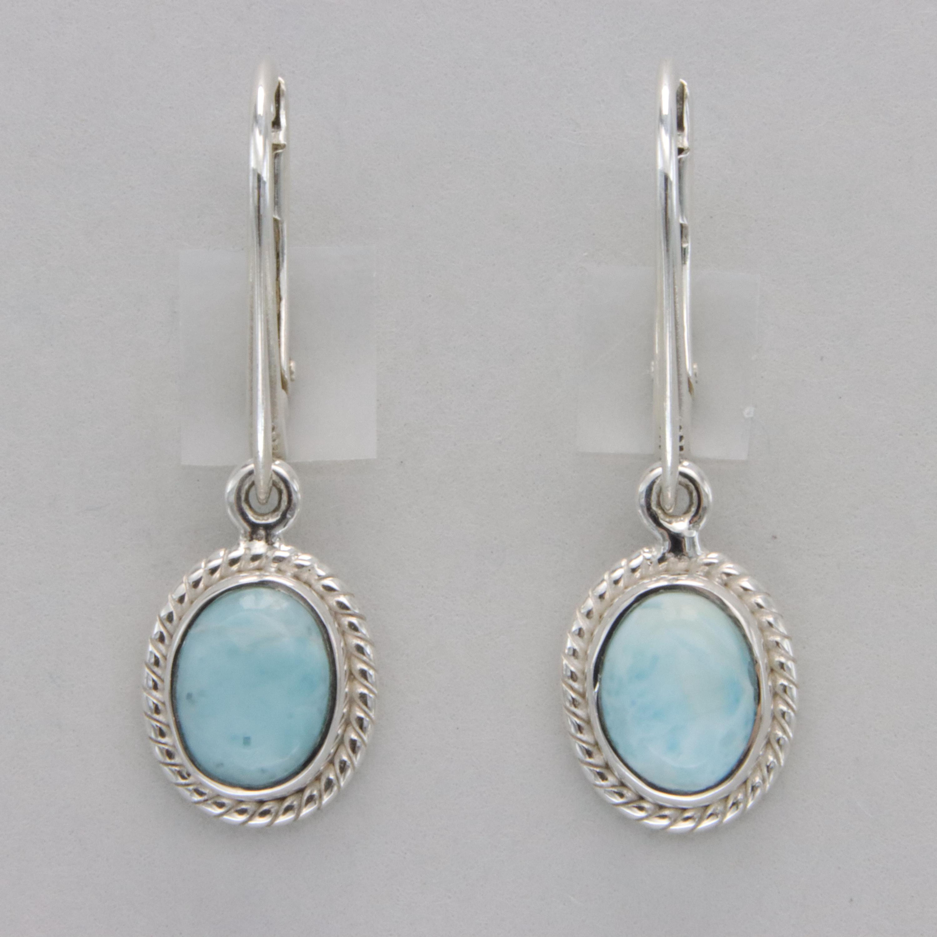 Sterling Silver Blue Larimar Dangle Earrings in 925 Silver