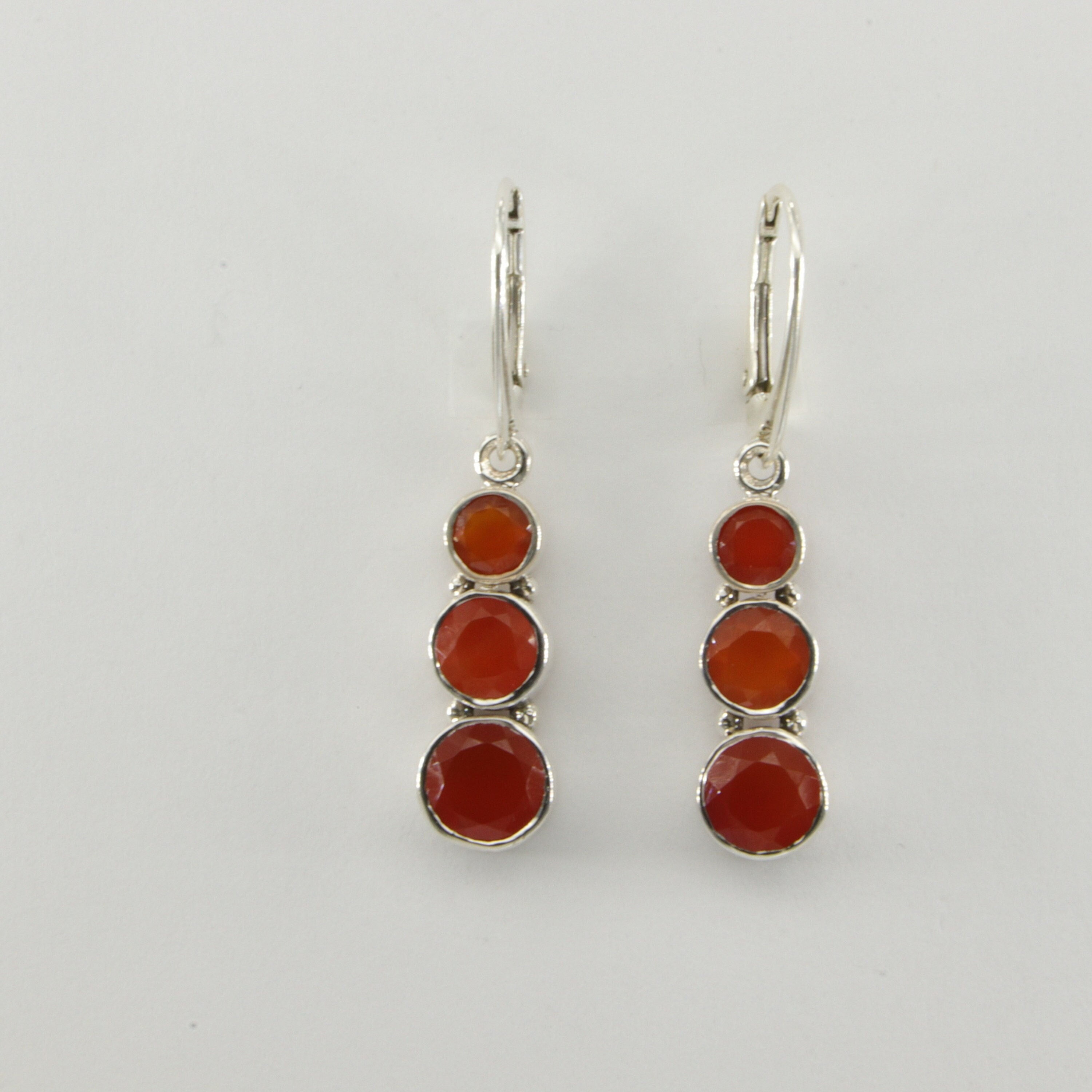 Sterling Silver Orange Oval Carnelian Earrings - 925 Silver