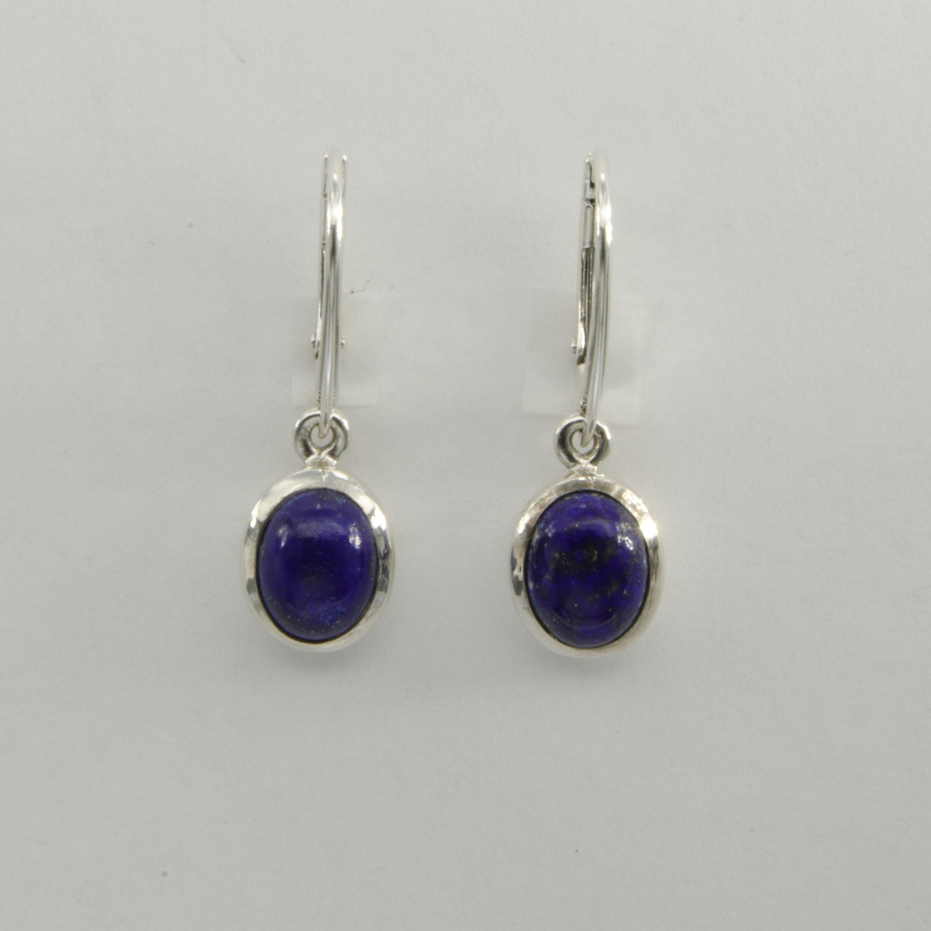 Silver Leverback Earrings - Blue Lapis Lazuli Dangle
