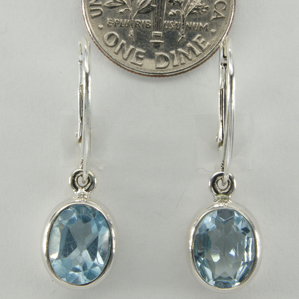 Thumbnail: 925 Silver Leverback Blue Topaz Oval Dangle Earrings