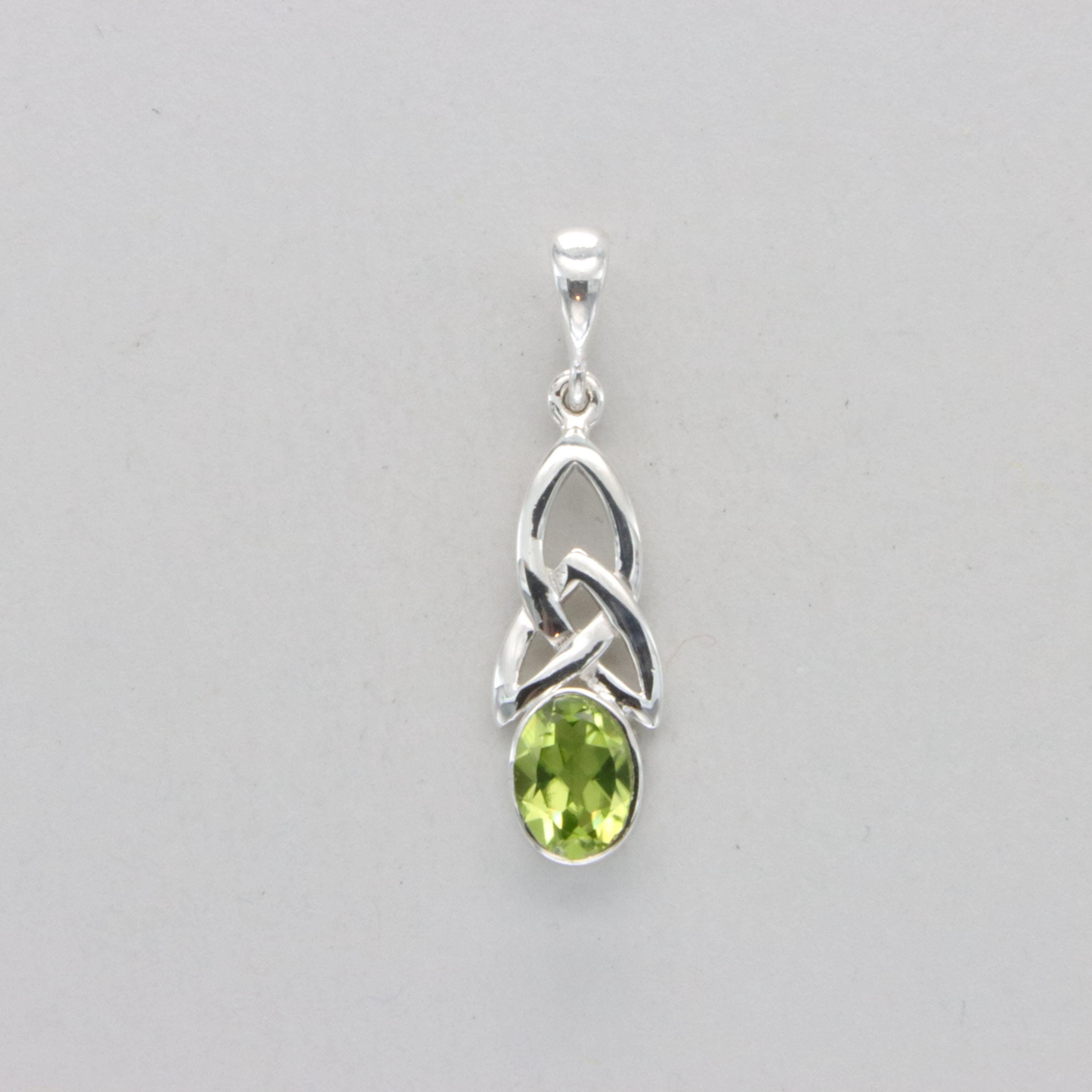 Faceted Peridot Celtic Knot Sterling Silver Drop Pendant
