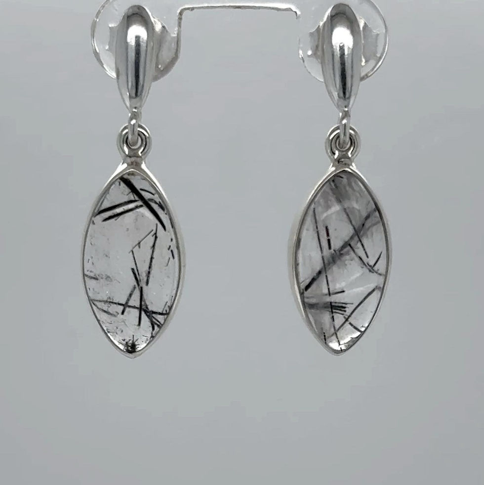 Thumbnail: 925 Silver Oval Rutilated Quartz Dangle Earrings
