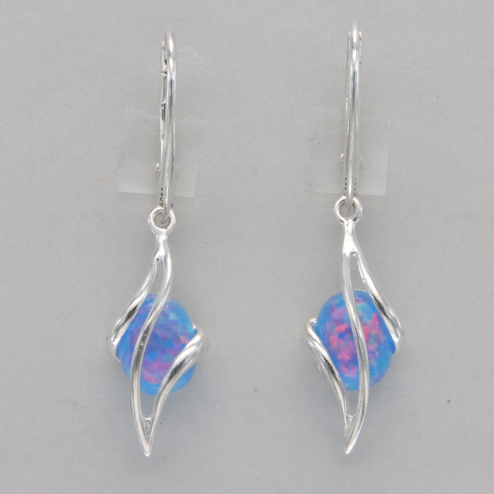 Thumbnail: Blue Fire Opal Dangle Swirl Leverback Earrings - 925 Sterling Silver