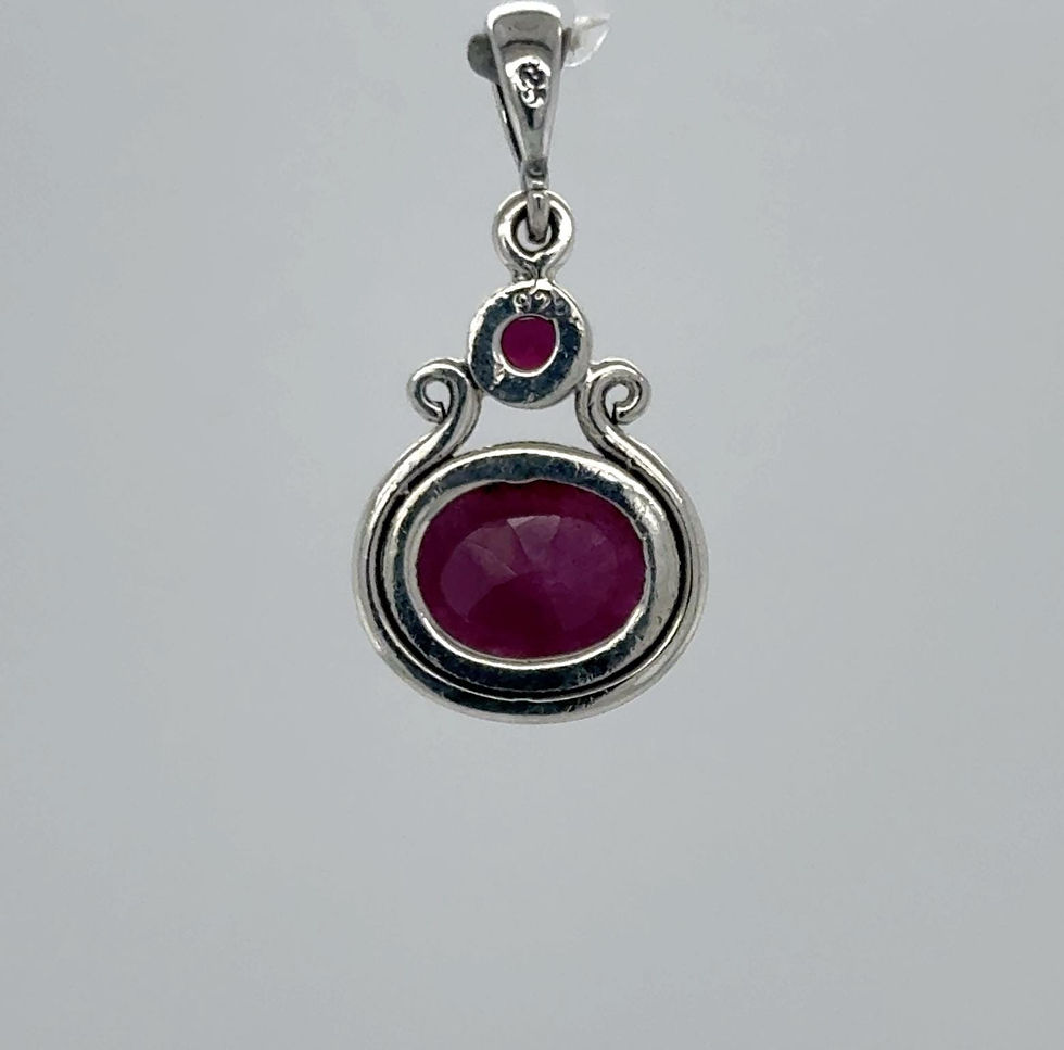 Thumbnail: Red Oval Ruby & Small Garnet Pendant - 925 Sterling Silver - Natural Gemstone