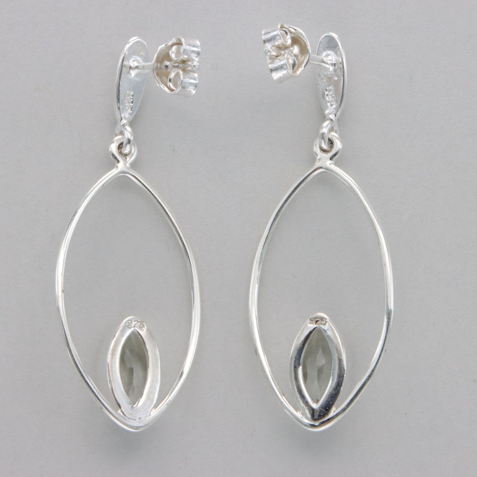 Thumbnail: 925 Silver Green Amethyst Dangle Drop Earrings - Natural Gemstone
