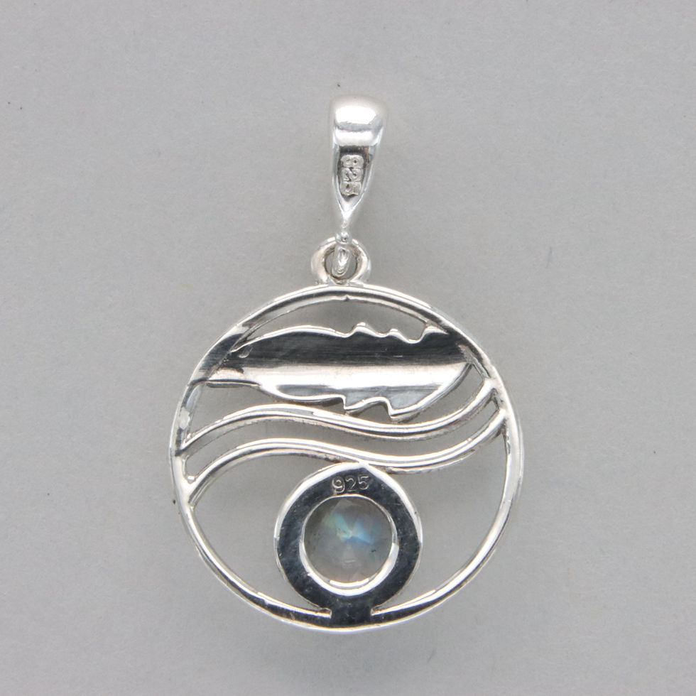 Thumbnail: Rainbow Moonstone Wave Leaf Pendant - 925 Sterling Silver