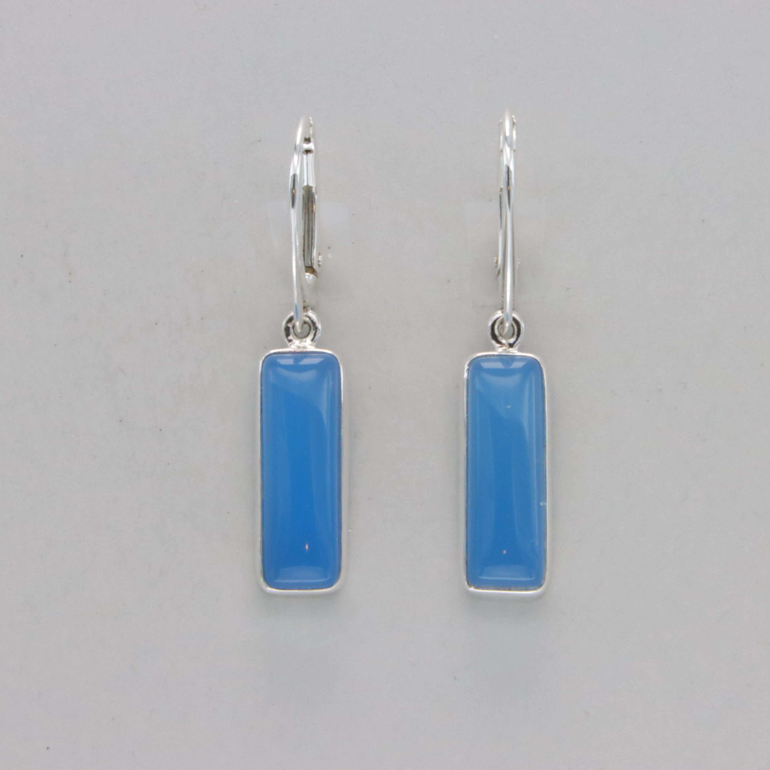 Blue Chalcedony Leverback Earrings - 925 Sterling Silver