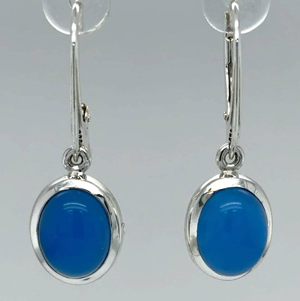 Thumbnail: Blue Chalcedony Leverback Earrings - 925 Sterling Silver