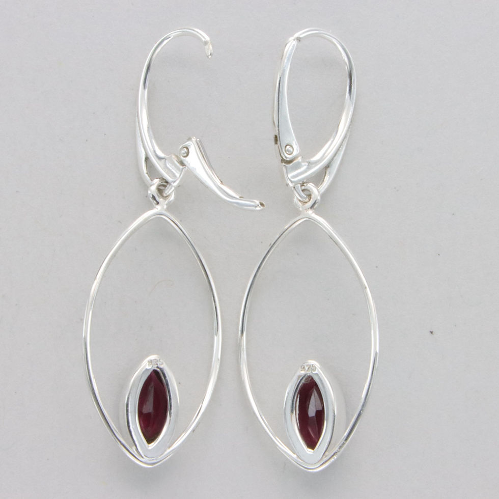 Thumbnail: 925 Silver Leverback Red Garnet Dangle Earrings - Natural Gemstone