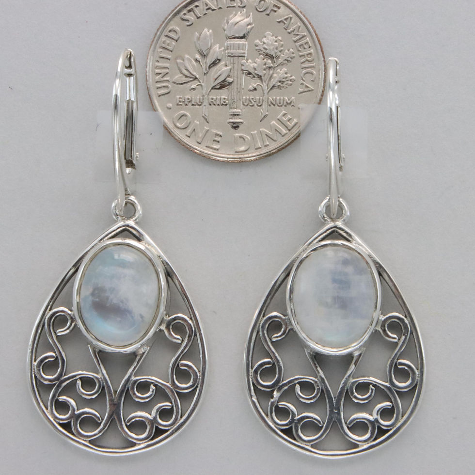Thumbnail: Silver Oval Rainbow Moonstone Teardrop Earrings - Leverback