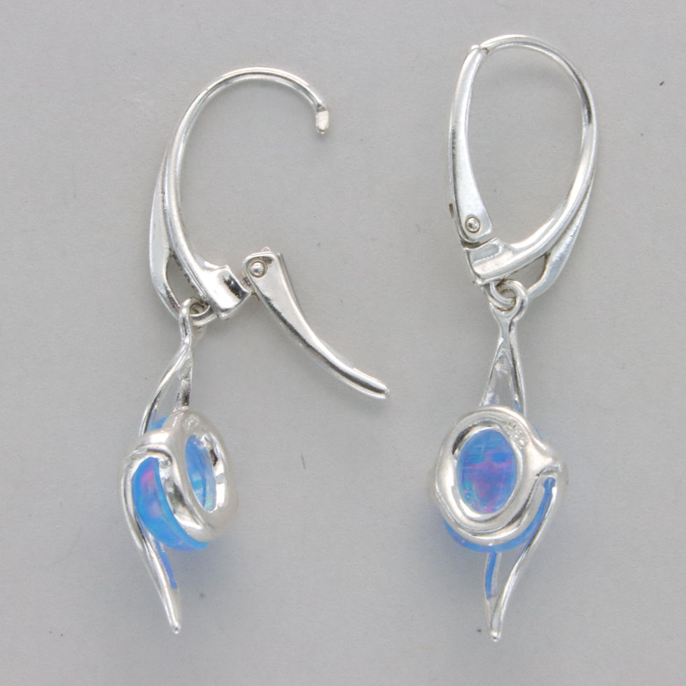 Thumbnail: Blue Fire Opal Dangle Swirl Leverback Earrings - 925 Sterling Silver