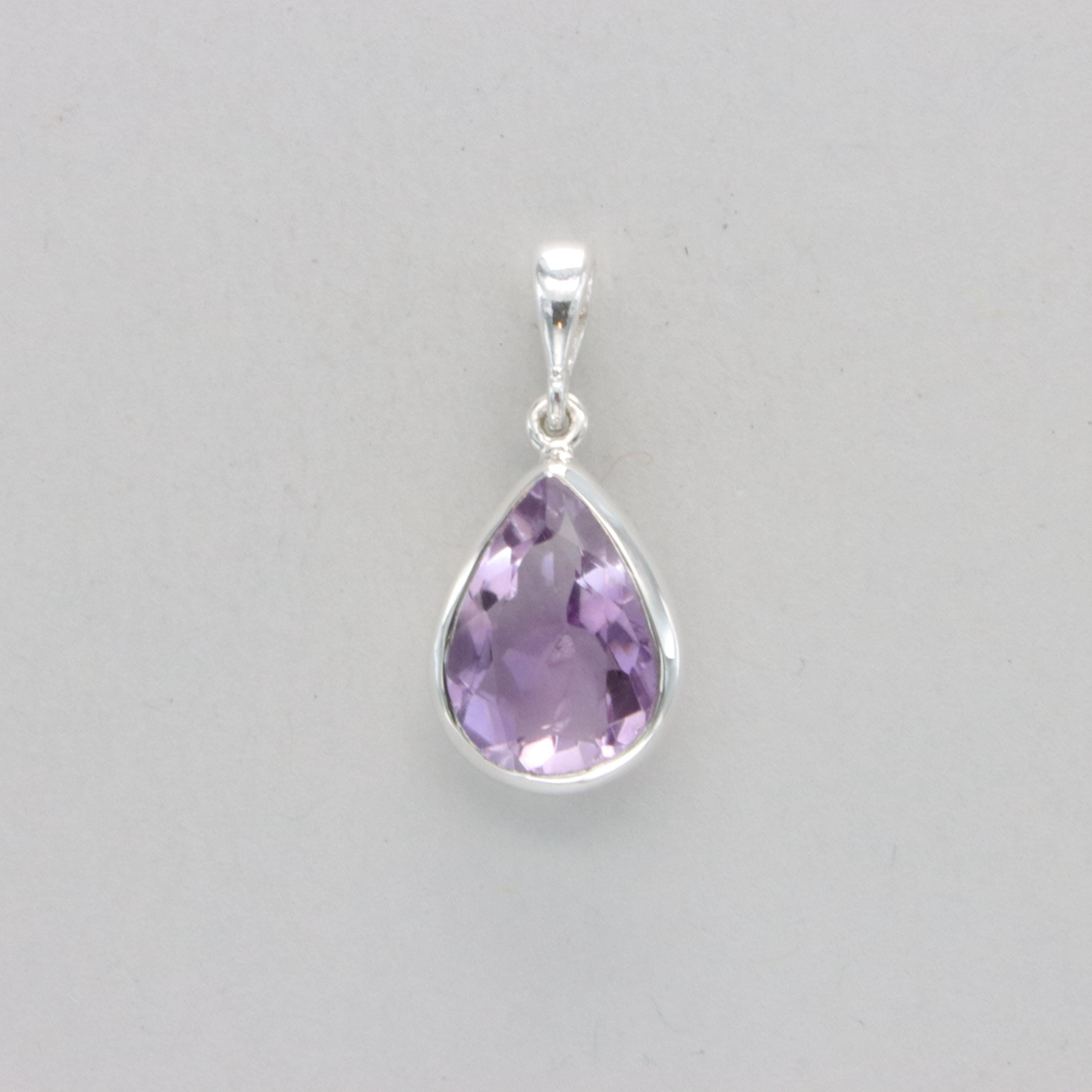 Amethyst Teardrop Pendant - 925 Sterling Silver