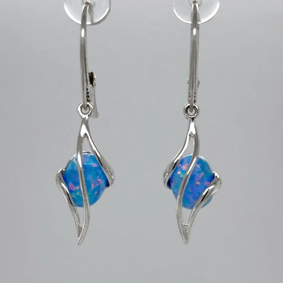 Thumbnail: Blue Fire Opal Dangle Leverback Earrings - 925 Sterling Silver