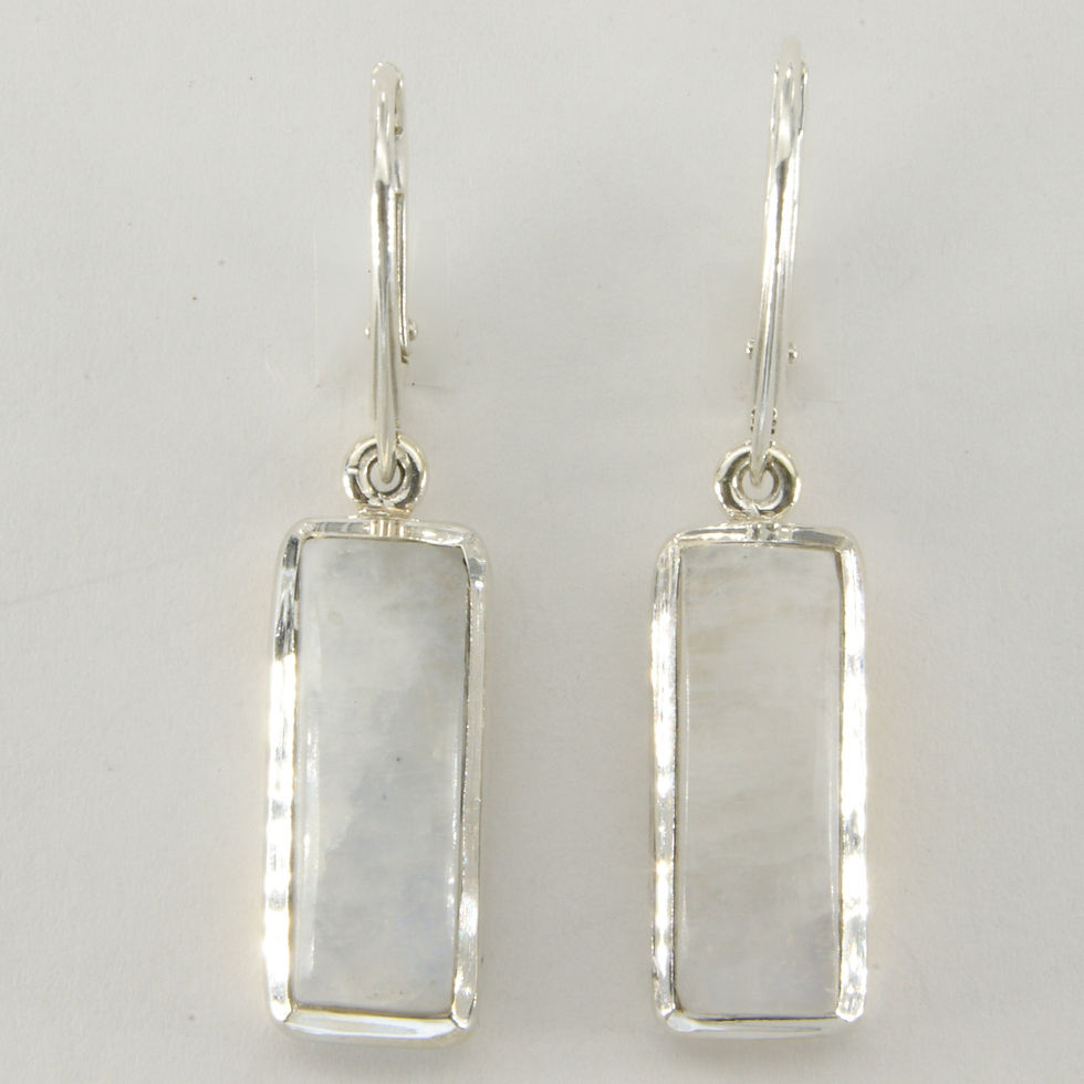 Thumbnail: 925 Silver Leverback Earrings with Rainbow Moonstone - Square/Rectangle Dangle