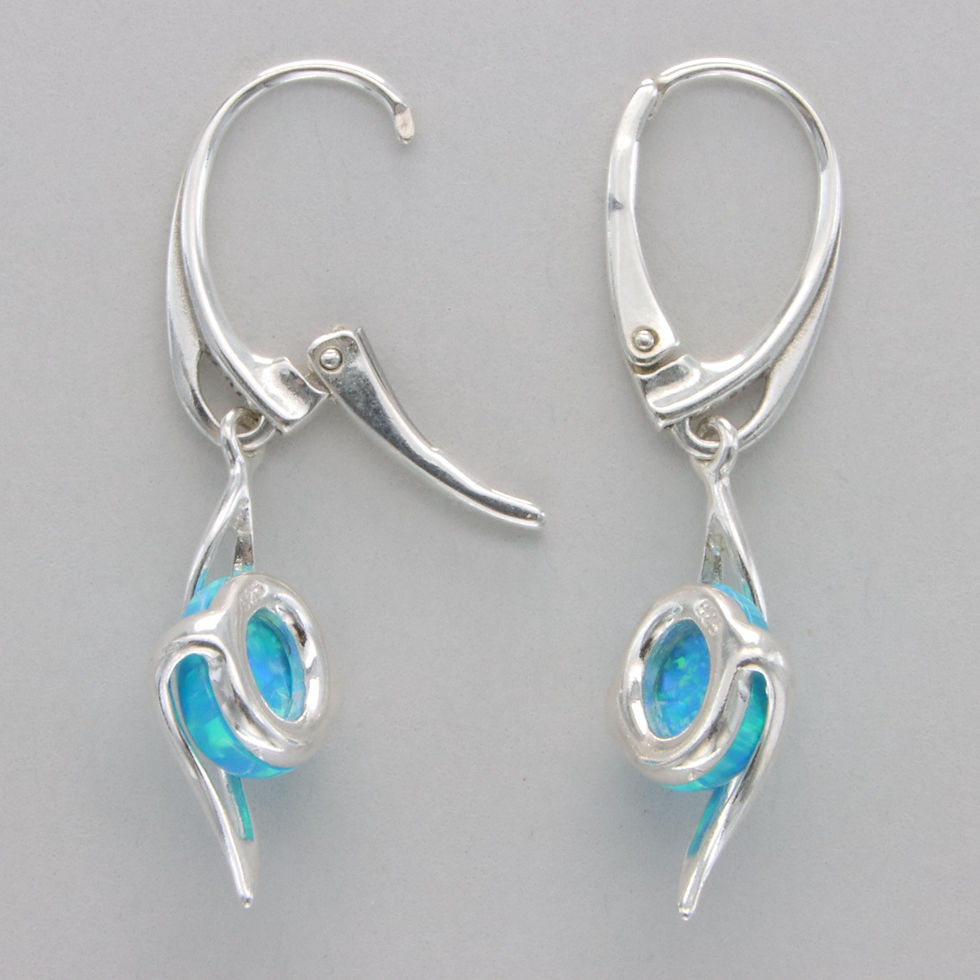 Thumbnail: Blue Turquoise Fire Opal Dangle Swirl Earrings - 925 Sterling Silver