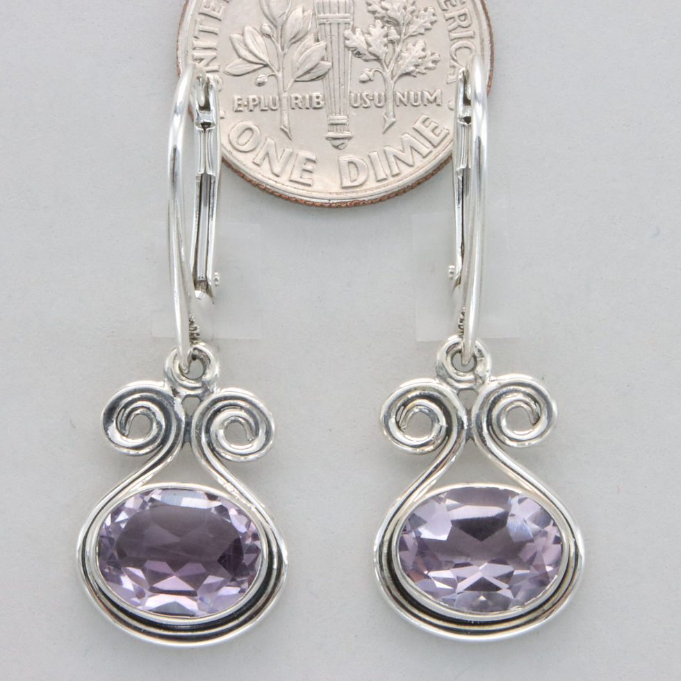 Thumbnail: 925 Silver Amethyst Oval Dangle Earrings - Swirl Teardrop Leverback