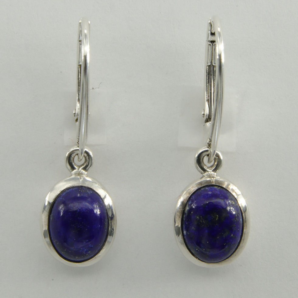 Thumbnail: 925 Silver Leverback Blue Lapis Lazuli Dangle Earrings