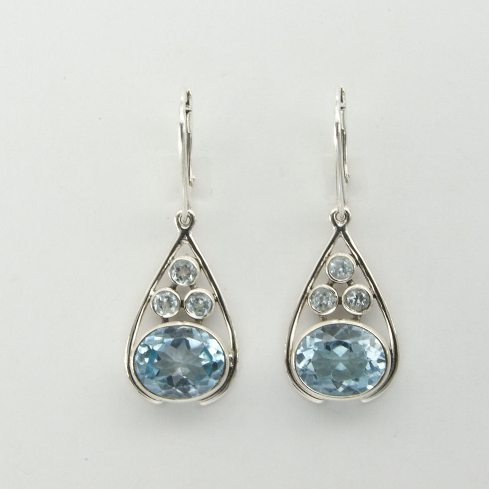 Thumbnail: 925 Silver Leverback Blue Topaz Oval Dangle Earrings