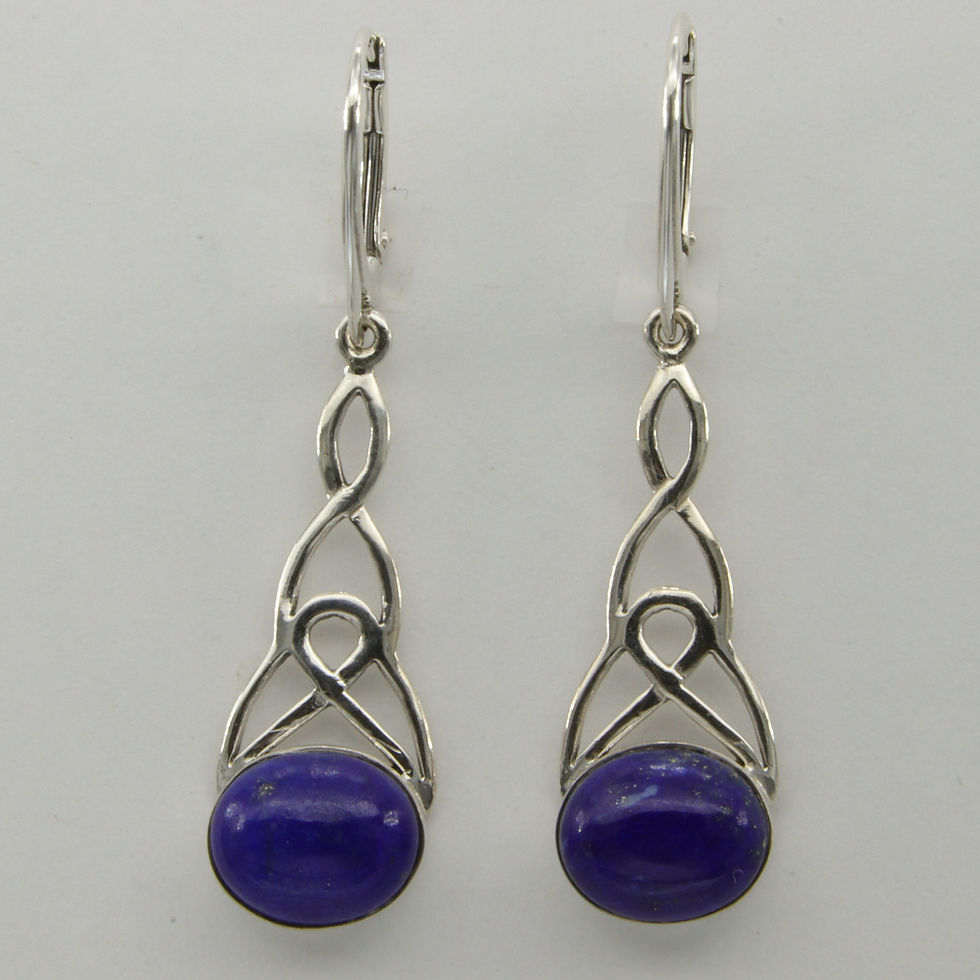 Thumbnail: 925 Silver Leverback Blue Celtic Oval Lapis Lazuli Drop Earrings