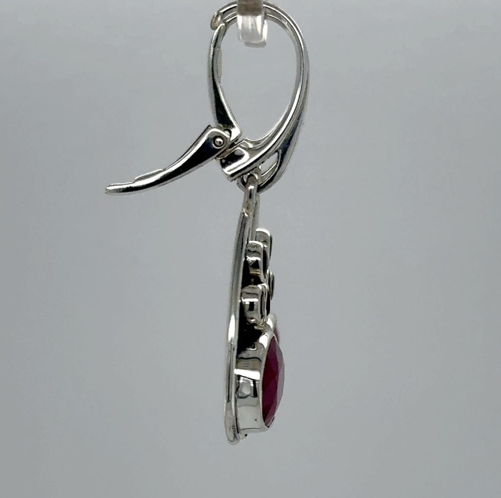 Thumbnail: Red Faceted Oval Ruby and small Garnet Leverback Earrings - 925 Sterling Silv...