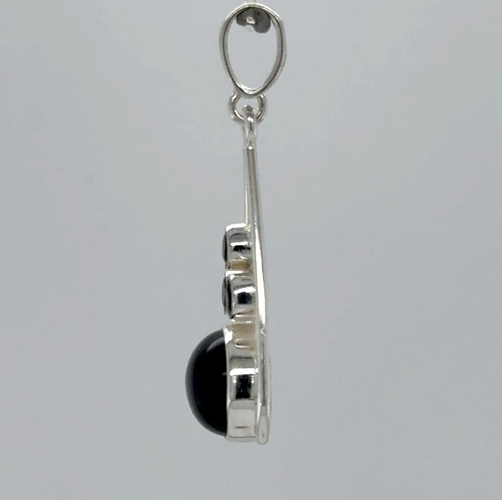 Thumbnail: Sterling Silver Black Onyx Teardrop Pendant - 925 Silver - Genuine Gemstone