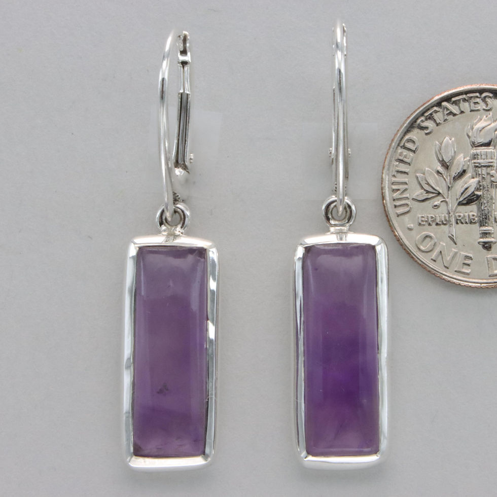 Thumbnail: 925 Silver Purple Amethyst Dangle Drop Earrings - Leverback - Genuine Gemstone