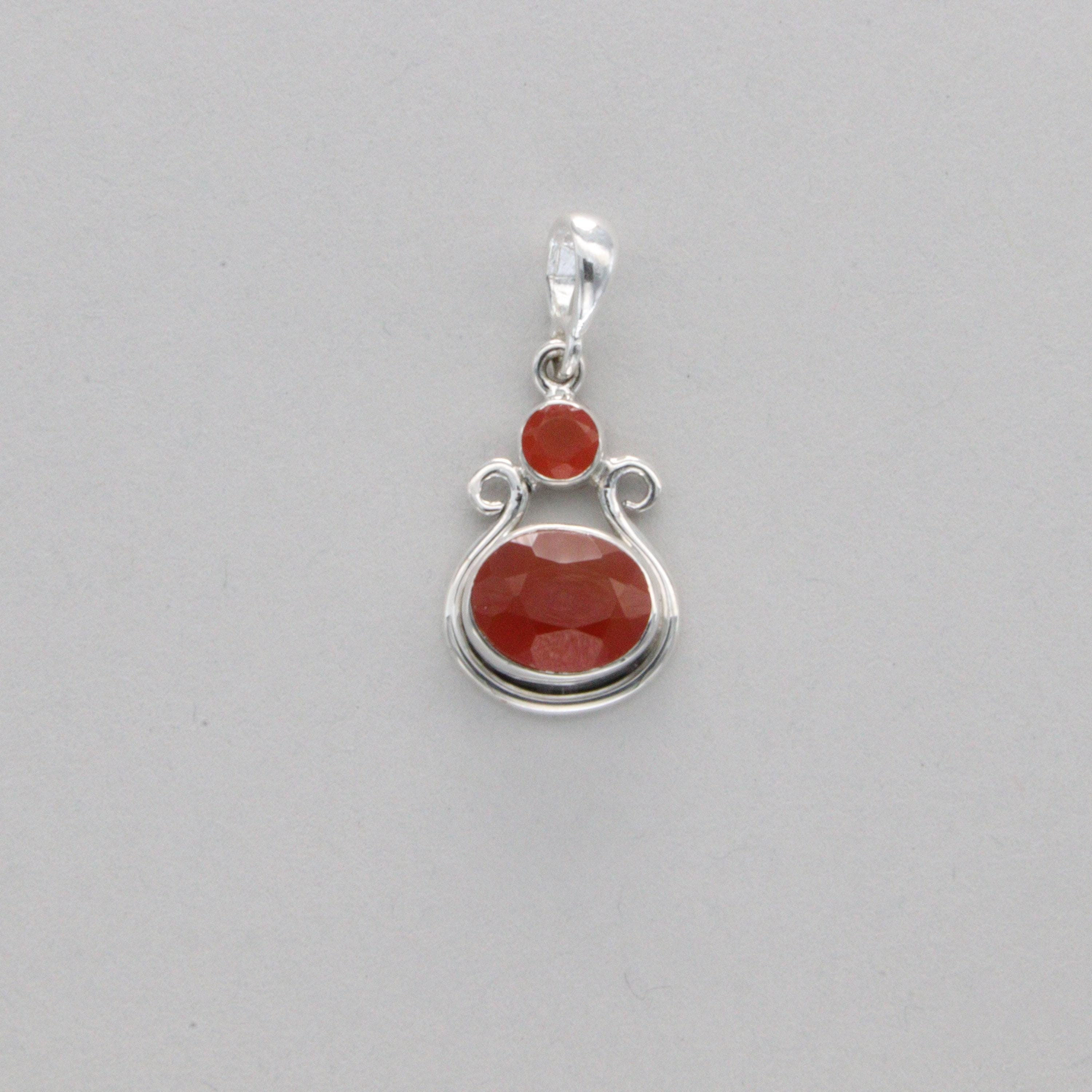 Sterling Silver Oval Orange Carnelian Teardrop Pendant