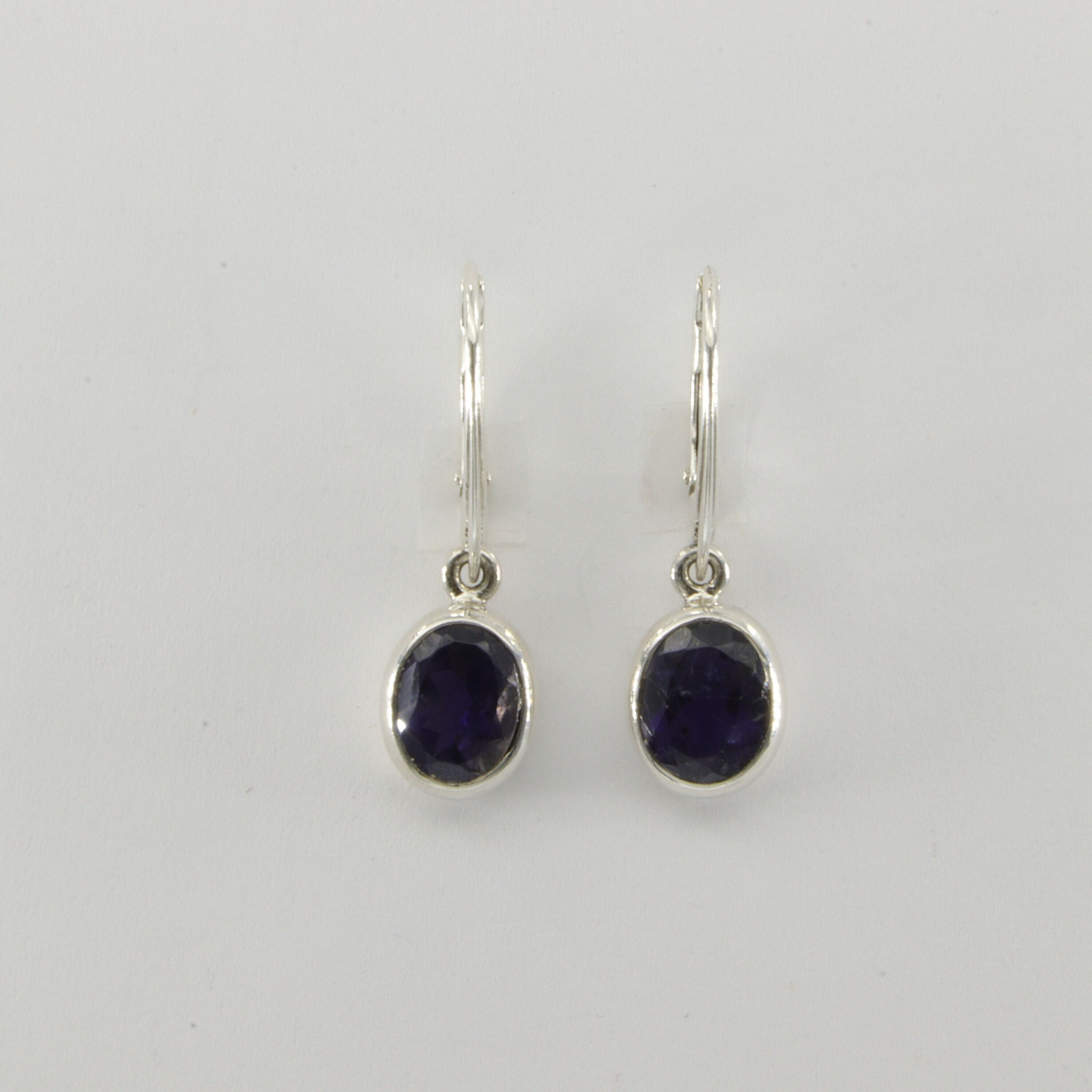 Silver Blue Iolite Oval Leverback Earrings - 925 Sterling Silver