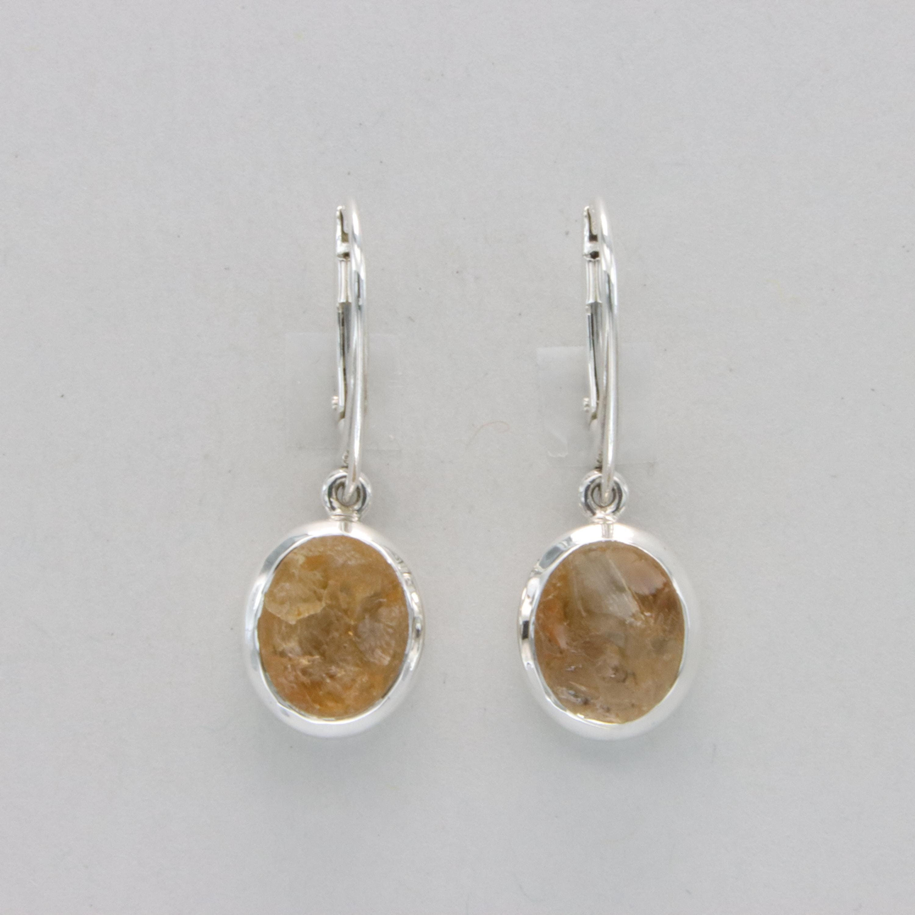 Raw Natural Cut Oval Yellow Citrine Earrings - 925 Sterling Silver