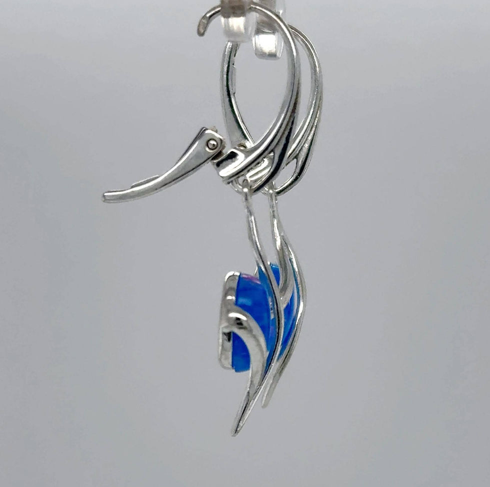 Thumbnail: Blue Fire Opal Dangle Swirl Leverback Earrings - 925 Sterling Silver