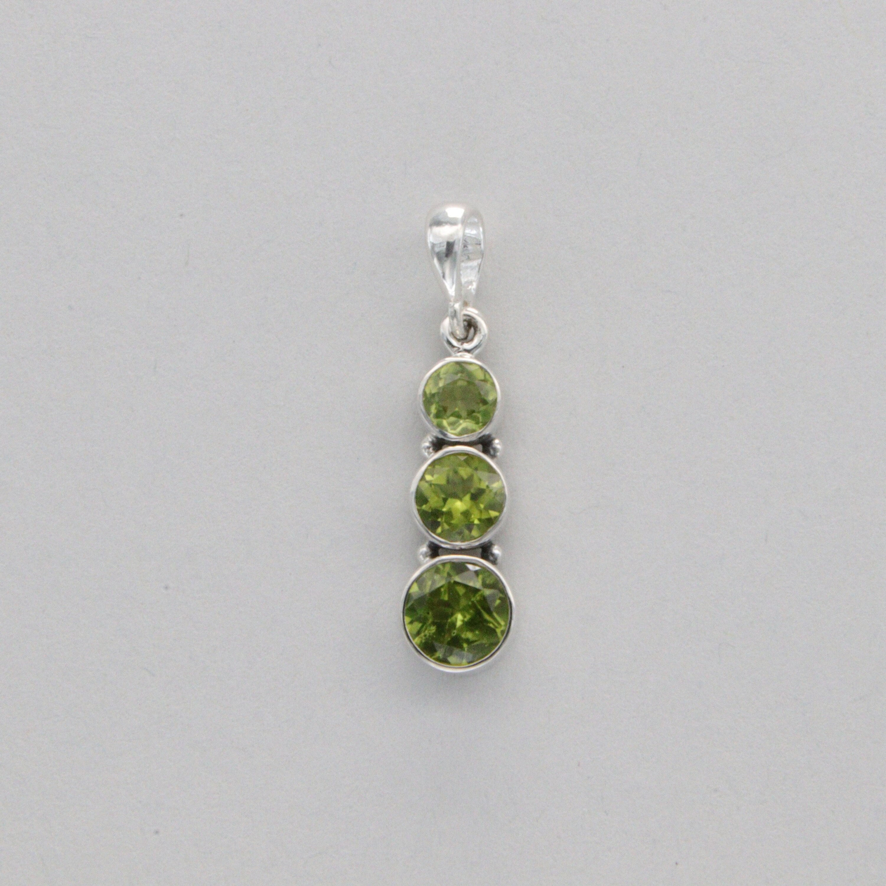 Triple Facetted Peridot Pendant - 925 Sterling Silver